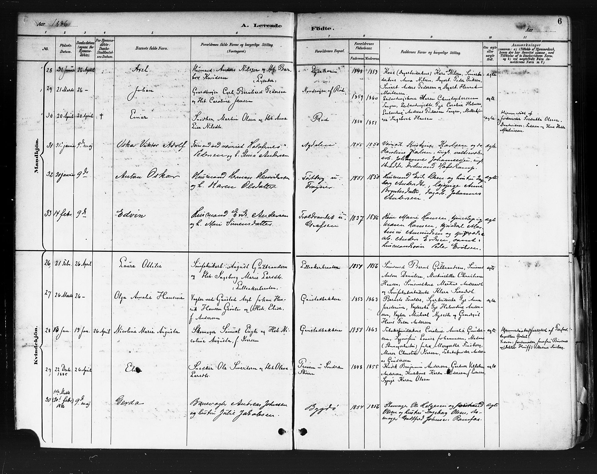 Vestre Aker prestekontor Kirkebøker, AV/SAO-A-10025/F/Fa/L0010: Parish register (official) no. 10, 1886-1903, p. 6