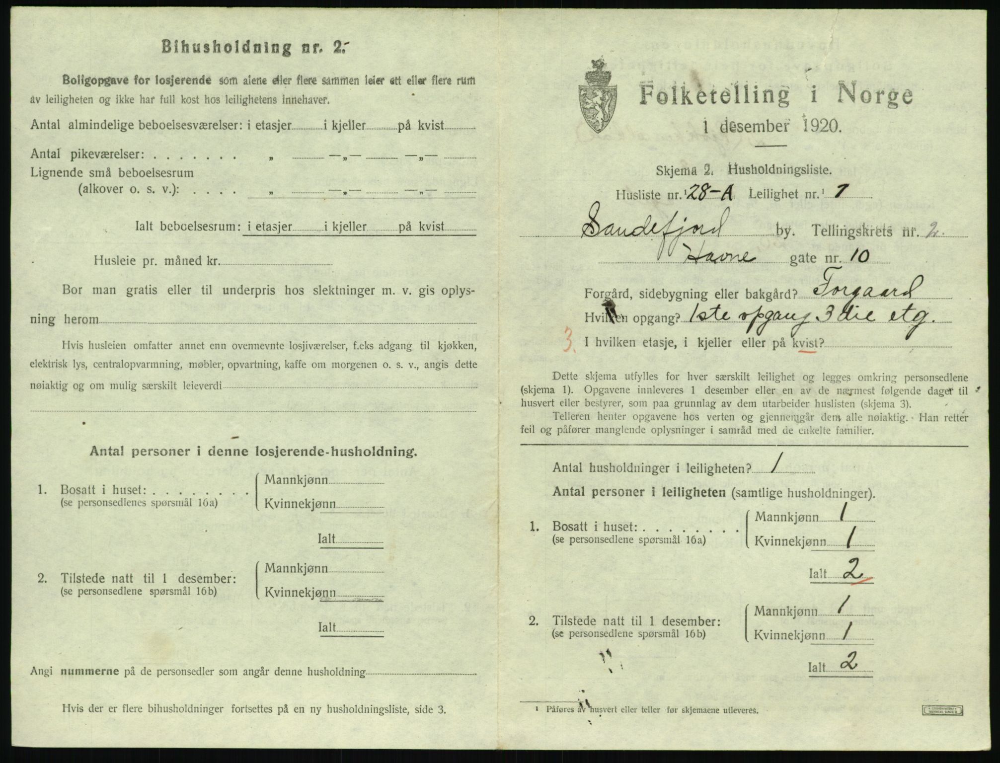 SAKO, 1920 census for Sandefjord, 1920, p. 1744