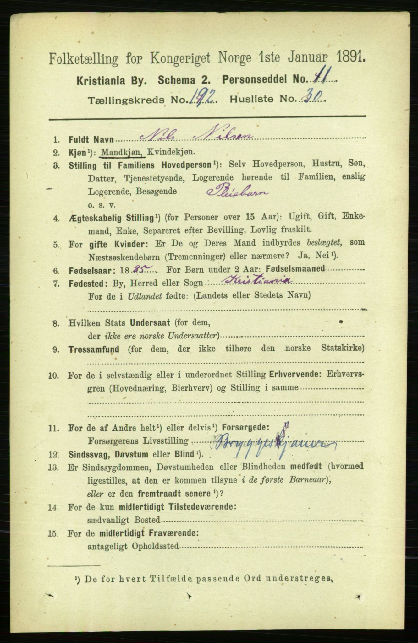 RA, 1891 census for 0301 Kristiania, 1891, p. 115924