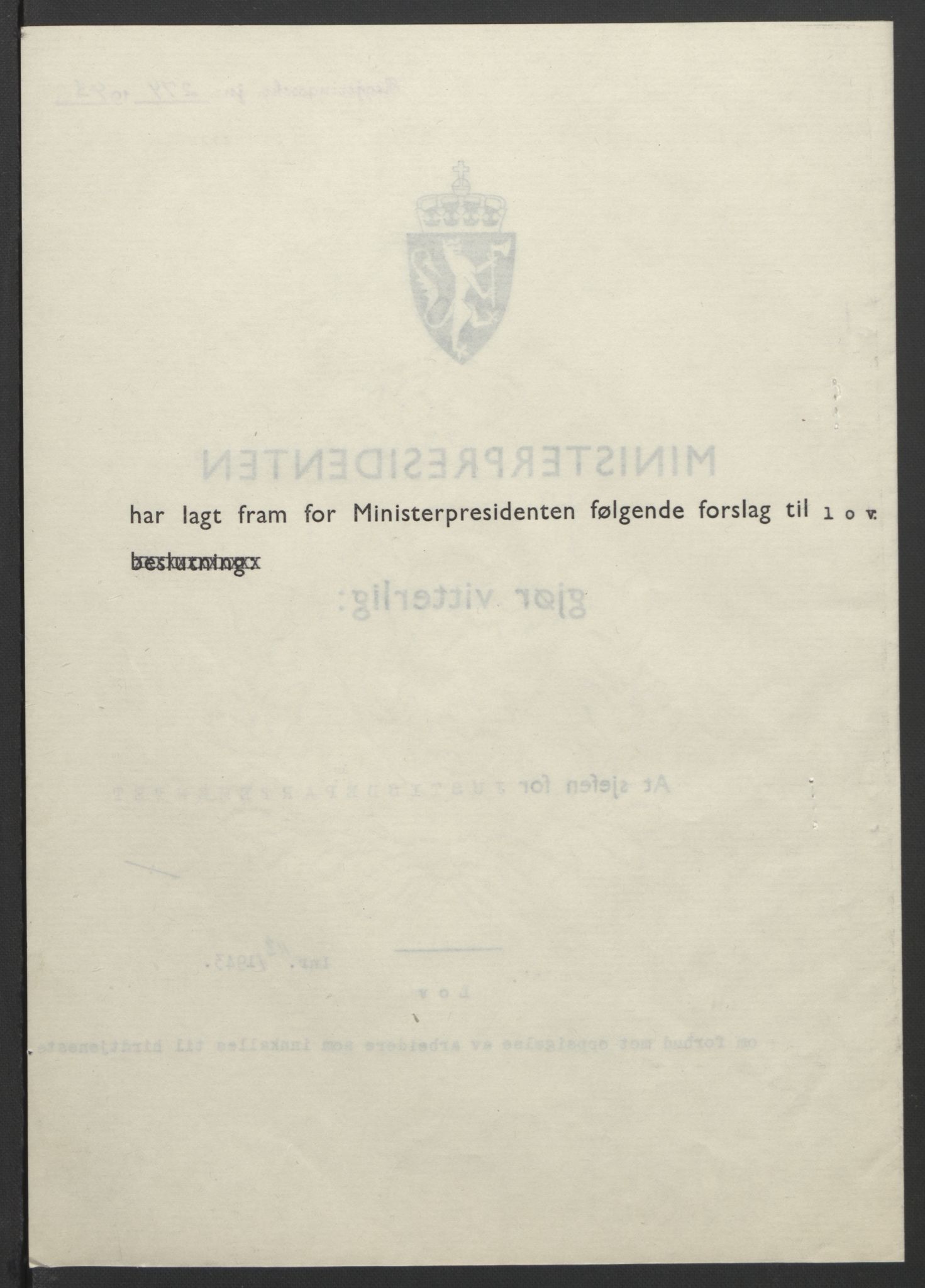 NS-administrasjonen 1940-1945 (Statsrådsekretariatet, de kommisariske statsråder mm), AV/RA-S-4279/D/Db/L0099: Lover, 1943, p. 528