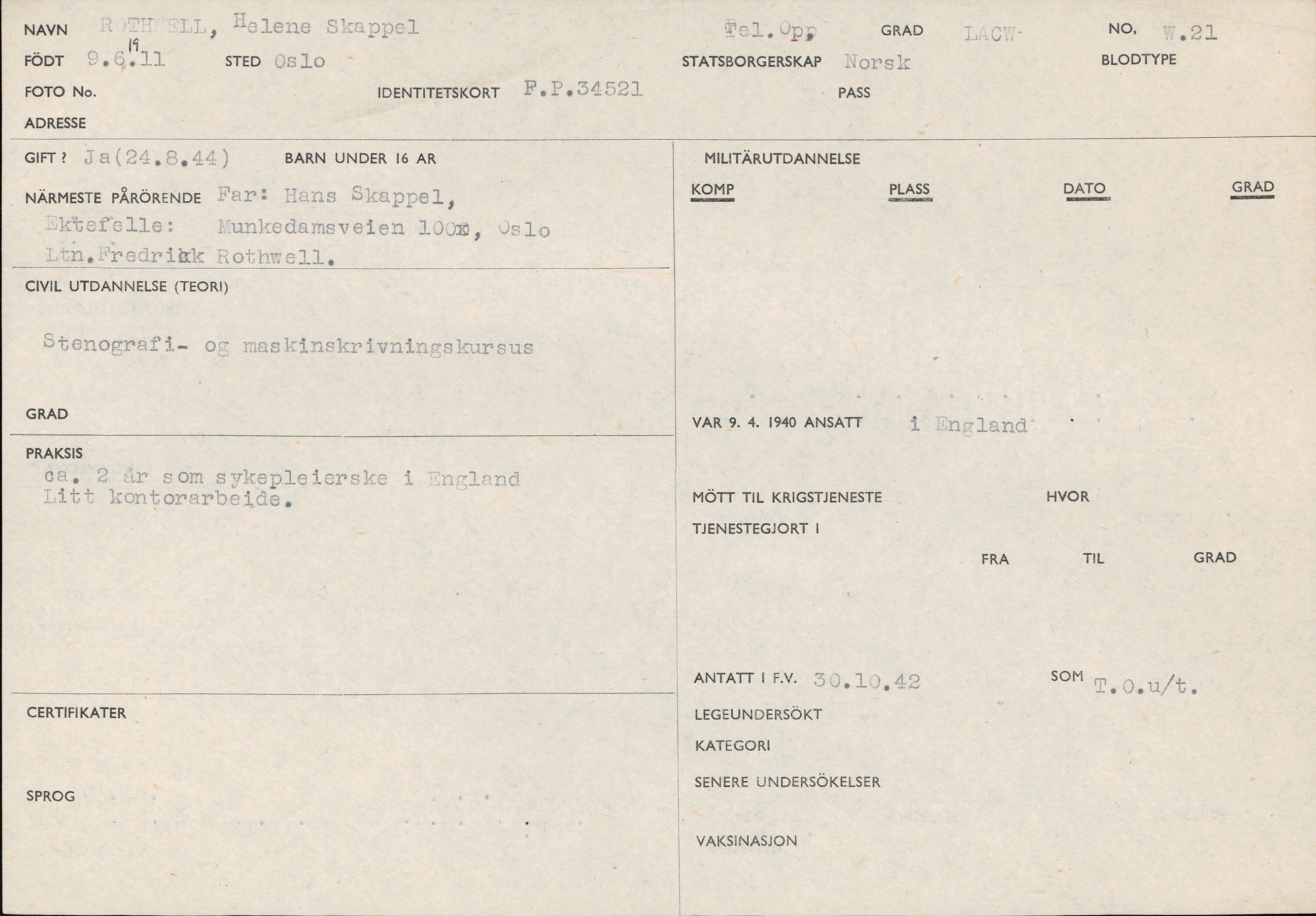 Forsvaret, Forsvarets overkommando/Luftforsvarsstaben, RA/RAFA-4079/P/Pa/L0028: Personellpapirer, 1911, p. 40
