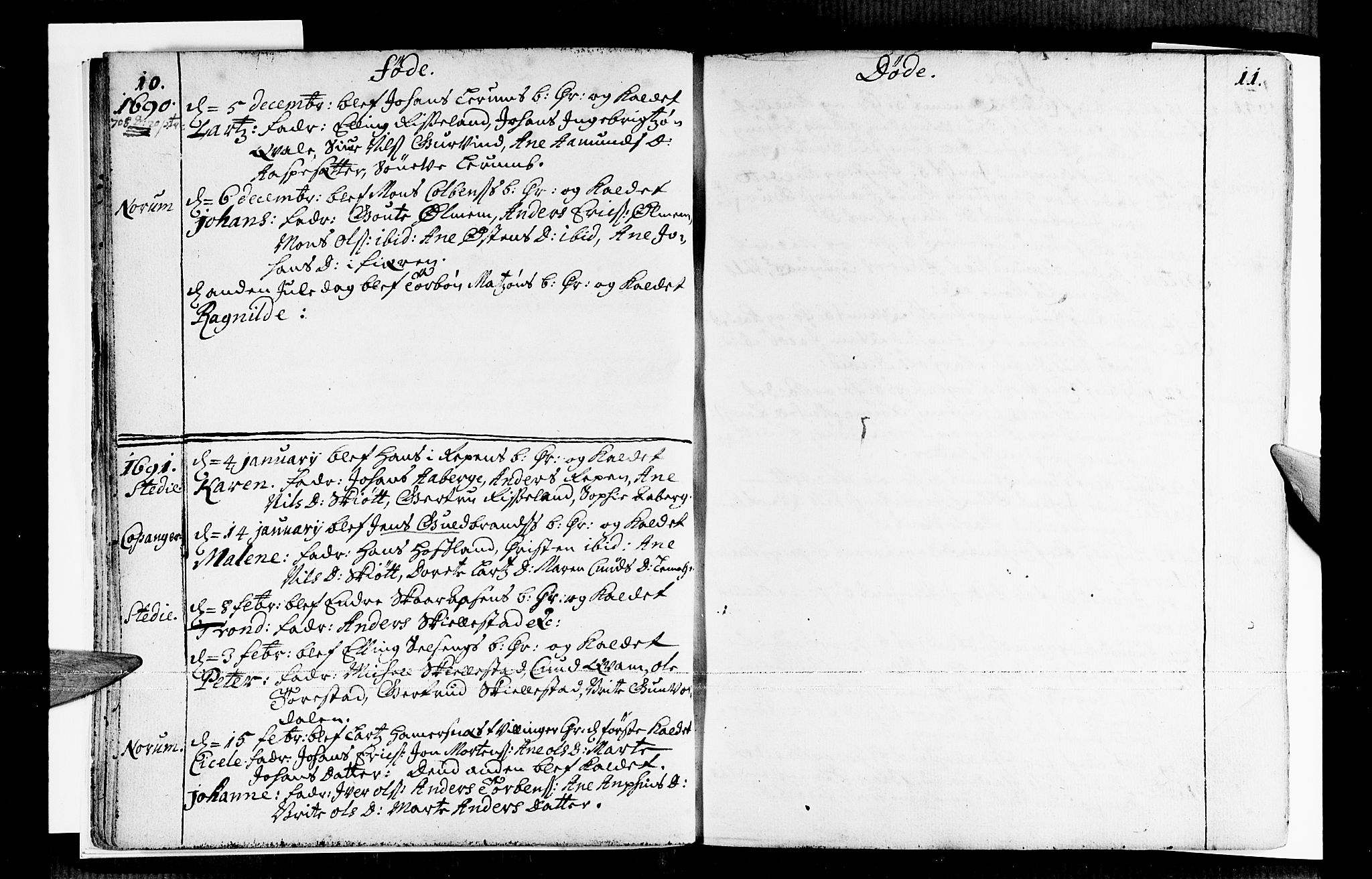 Sogndal sokneprestembete, AV/SAB-A-81301/H/Haa/Haaa/L0001: Parish register (official) no. A 1, 1689-1713, p. 10-11