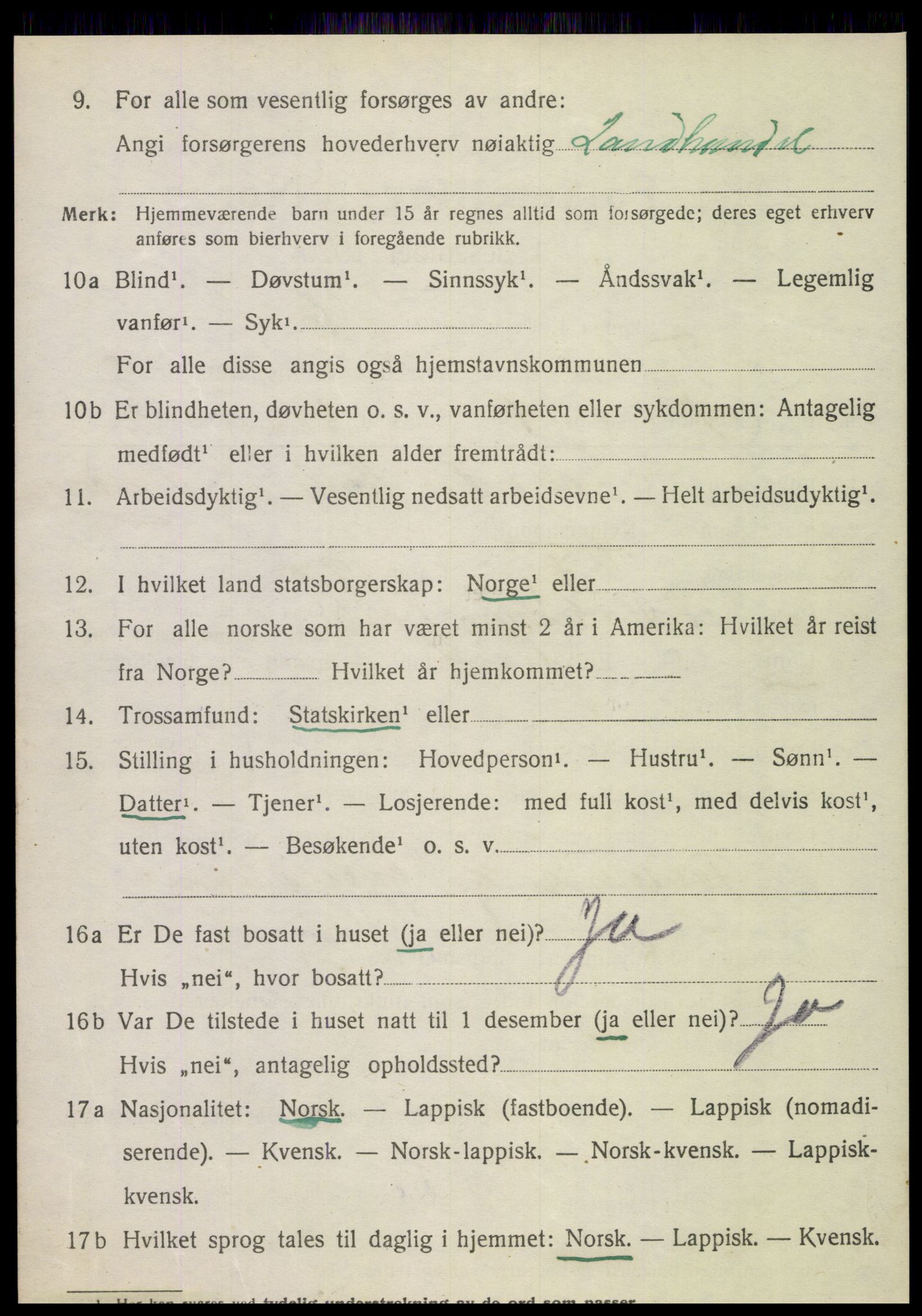 SAT, 1920 census for Tjøtta, 1920, p. 1434