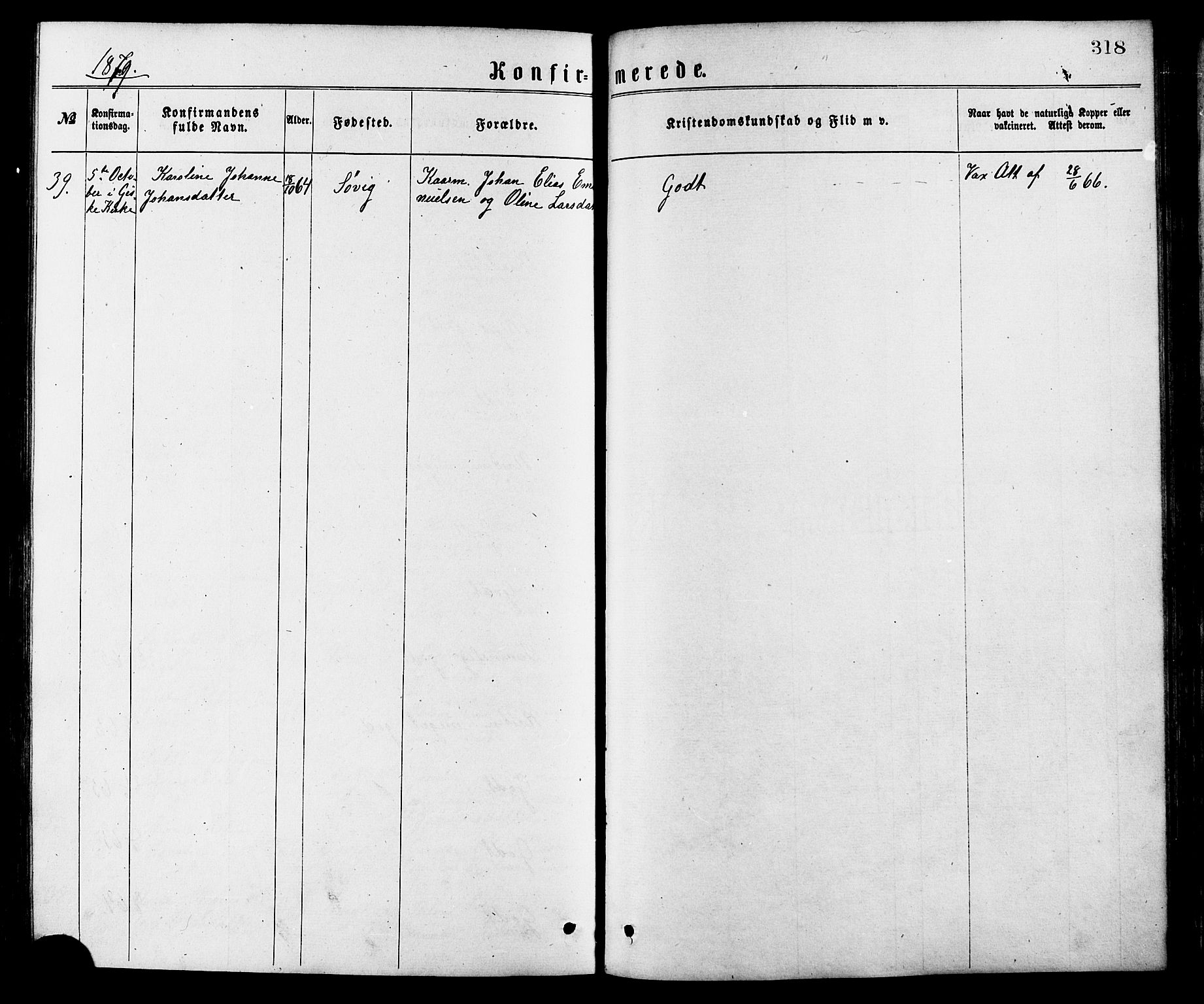 Ministerialprotokoller, klokkerbøker og fødselsregistre - Møre og Romsdal, AV/SAT-A-1454/528/L0400: Parish register (official) no. 528A11, 1871-1879, p. 318