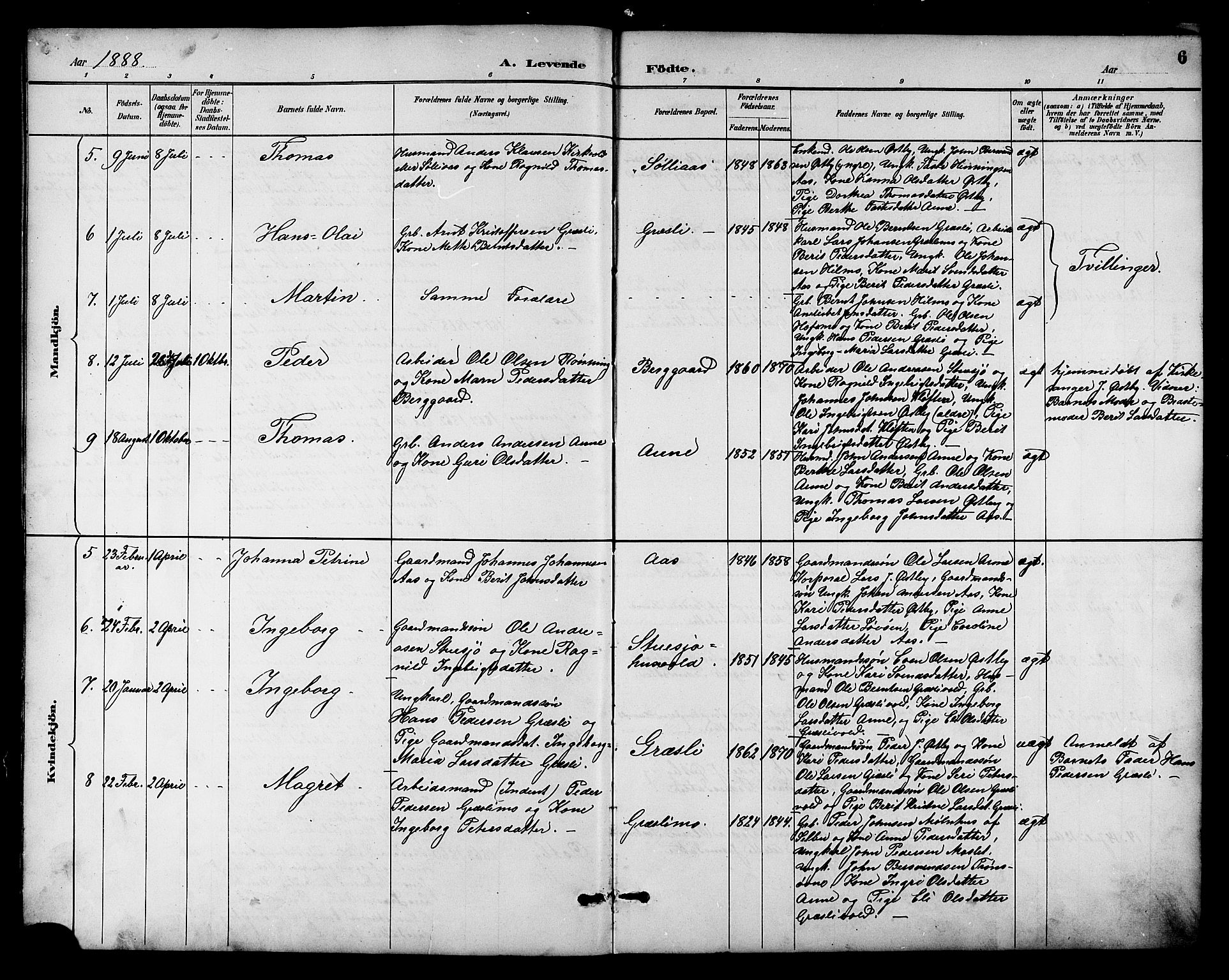 Ministerialprotokoller, klokkerbøker og fødselsregistre - Sør-Trøndelag, SAT/A-1456/698/L1167: Parish register (copy) no. 698C04, 1888-1907, p. 6