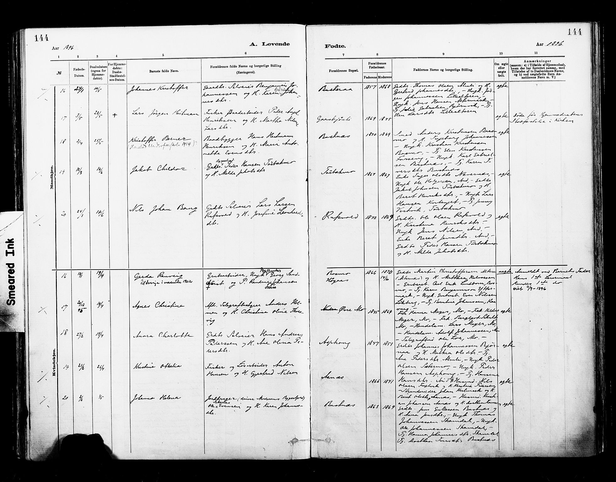 Ministerialprotokoller, klokkerbøker og fødselsregistre - Nordland, AV/SAT-A-1459/827/L0400: Parish register (official) no. 827A12, 1883-1903, p. 144