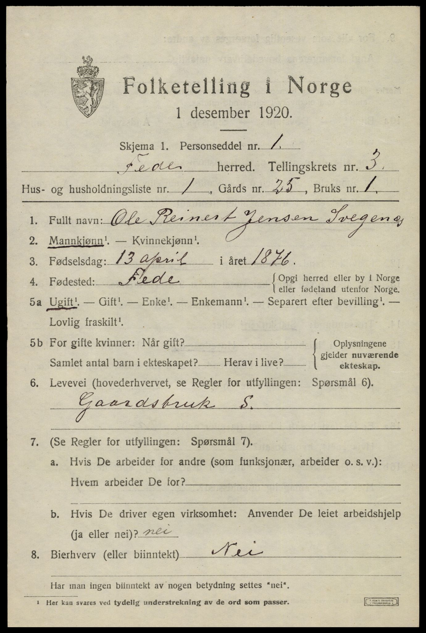 SAK, 1920 census for Feda, 1920, p. 1717