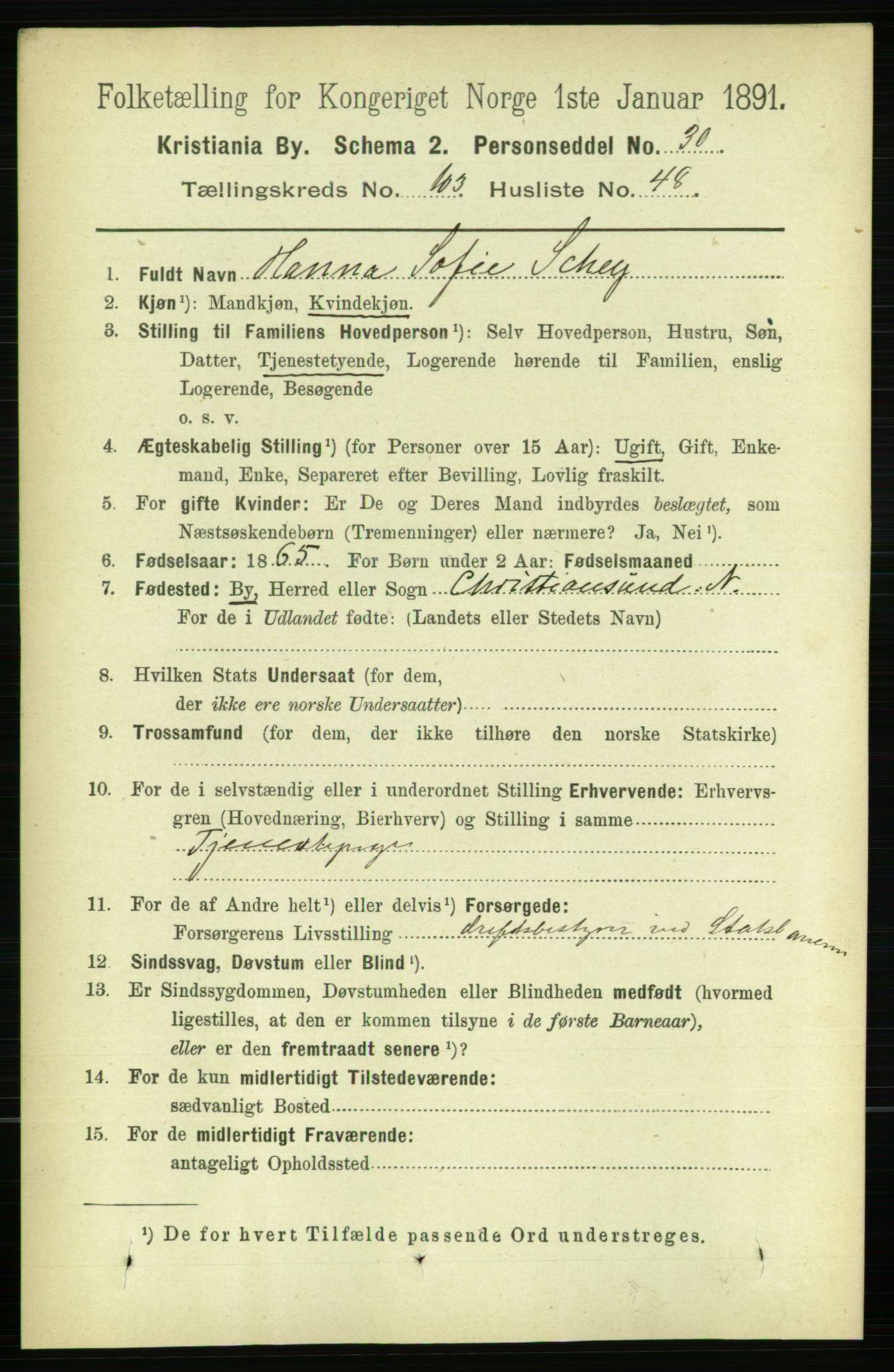 RA, 1891 census for 0301 Kristiania, 1891, p. 52195