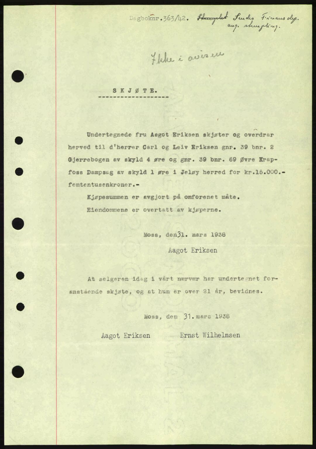 Moss sorenskriveri, SAO/A-10168: Mortgage book no. A9, 1941-1942, Diary no: : 363/1942