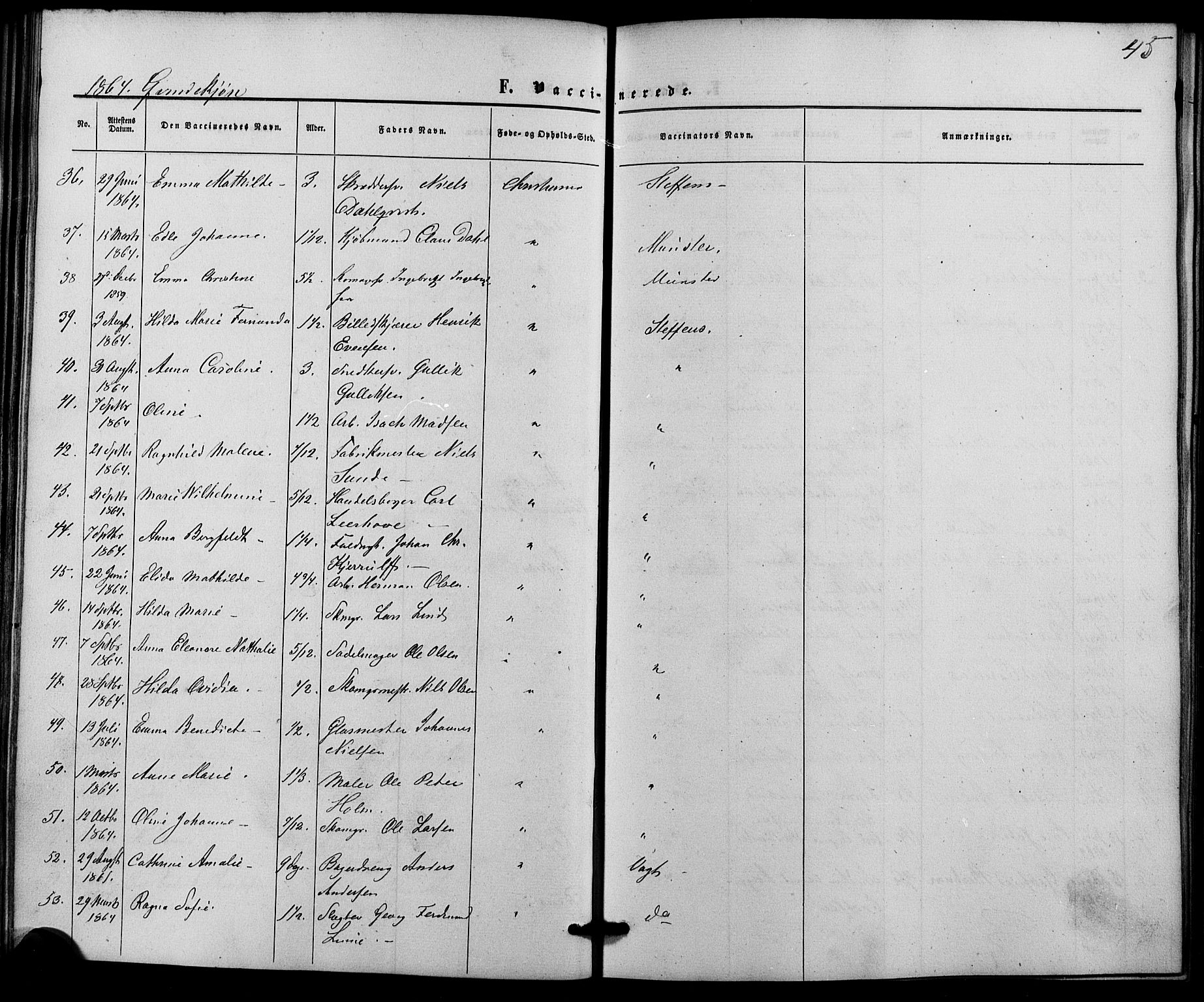 Trefoldighet prestekontor Kirkebøker, AV/SAO-A-10882/F/Fh/L0001: Vaccination register no. 1, 1857-1867, p. 45