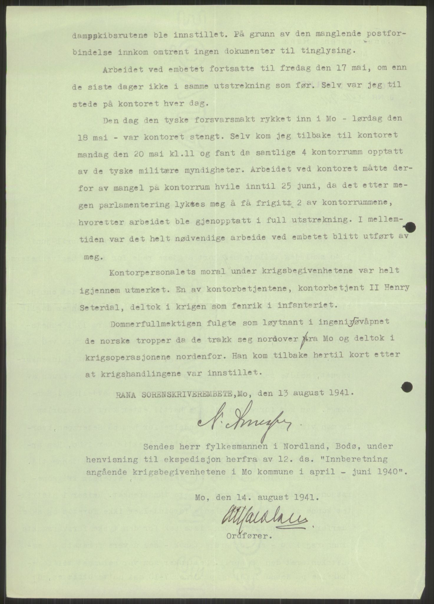 Forsvaret, Forsvarets krigshistoriske avdeling, RA/RAFA-2017/Y/Ya/L0017: II-C-11-31 - Fylkesmenn.  Rapporter om krigsbegivenhetene 1940., 1940, p. 197