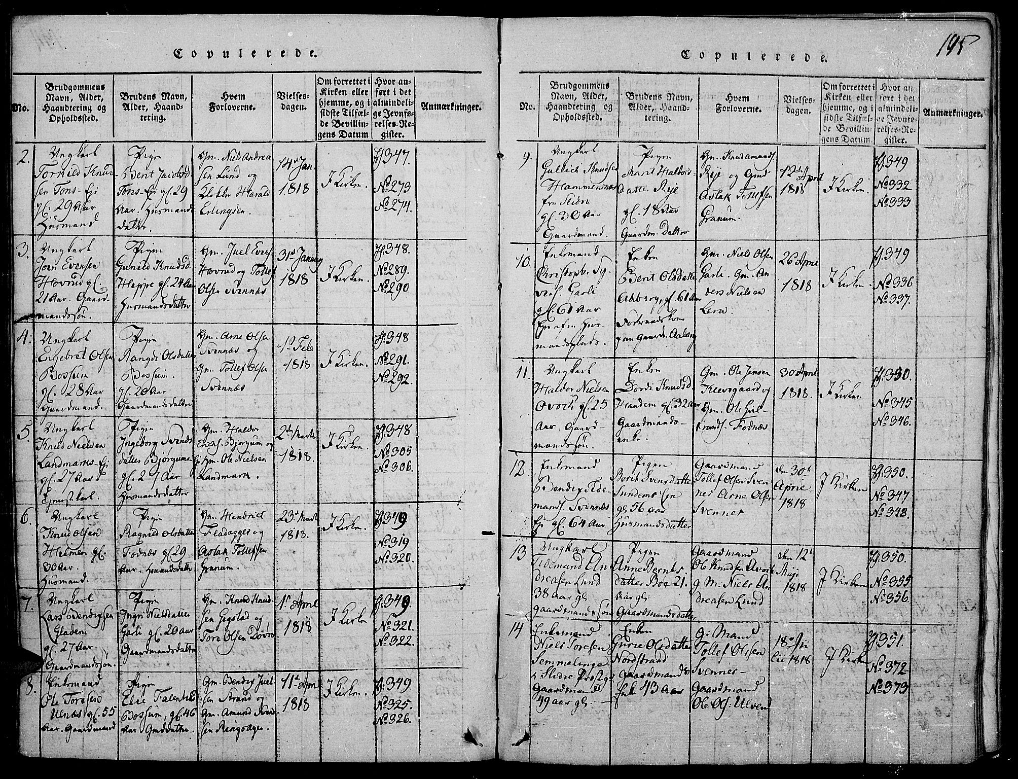 Nord-Aurdal prestekontor, SAH/PREST-132/H/Ha/Haa/L0002: Parish register (official) no. 2, 1816-1828, p. 195