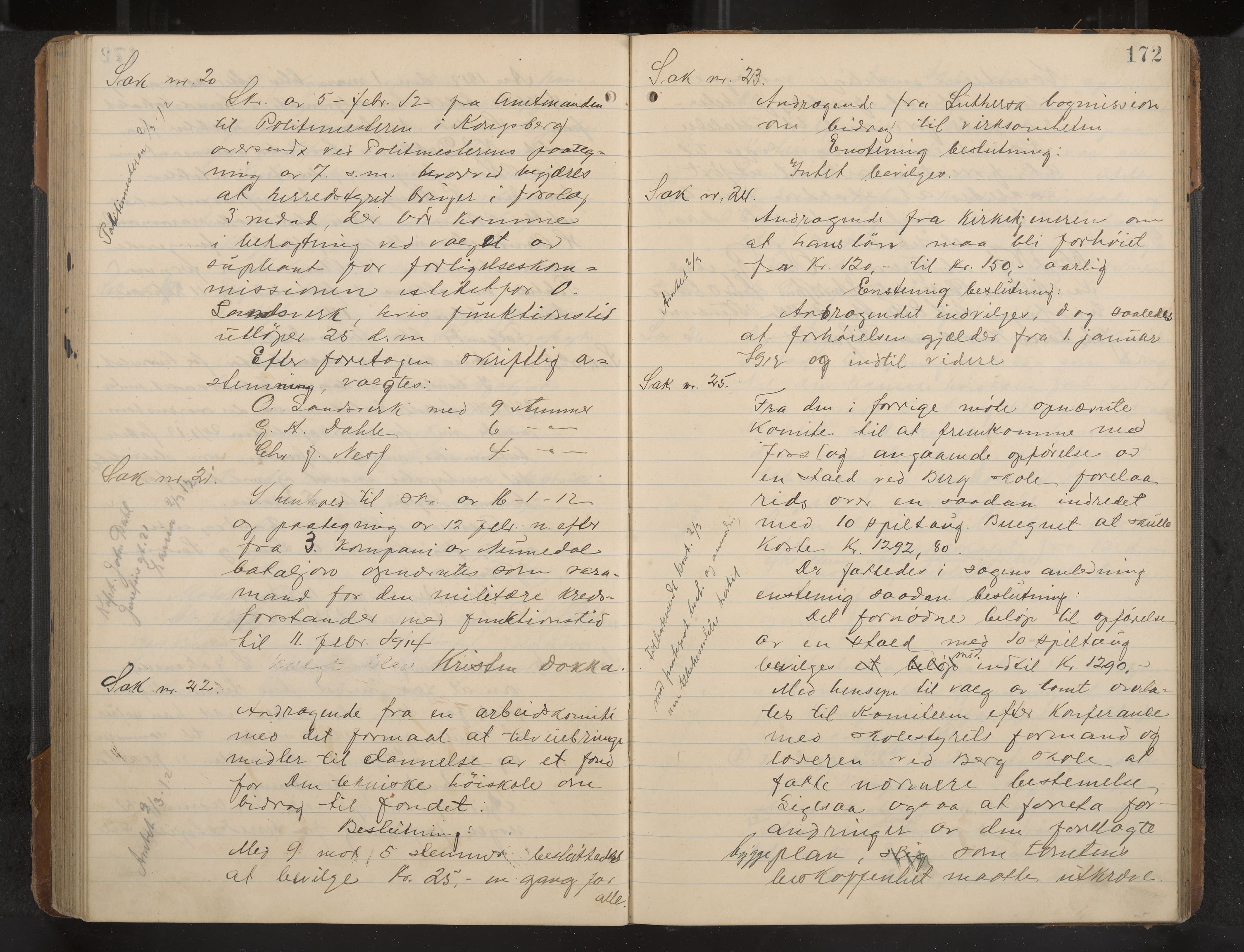 Øvre Sandsvær formannskap og sentraladministrasjon, IKAK/0630021/A/L0001: Møtebok med register, 1908-1913, p. 172