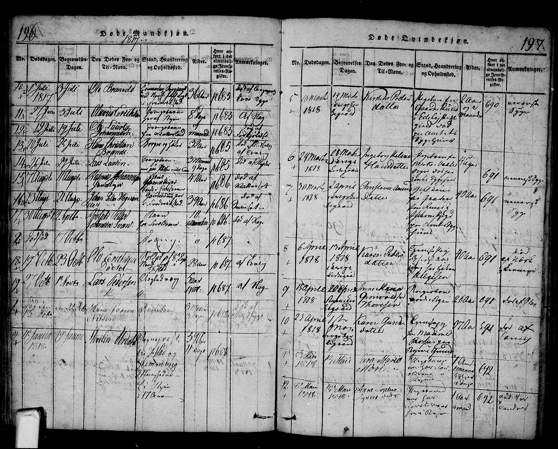 Fredrikstad prestekontor Kirkebøker, SAO/A-11082/F/Fa/L0004: Parish register (official) no. 4, 1816-1834, p. 196-197