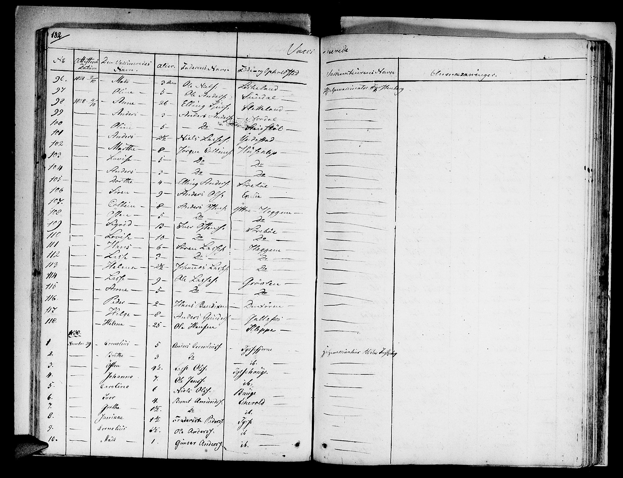 Fjaler sokneprestembete, SAB/A-79801/H/Haa/Haaa/L0005: Parish register (official) no. A 5, 1821-1835, p. 182