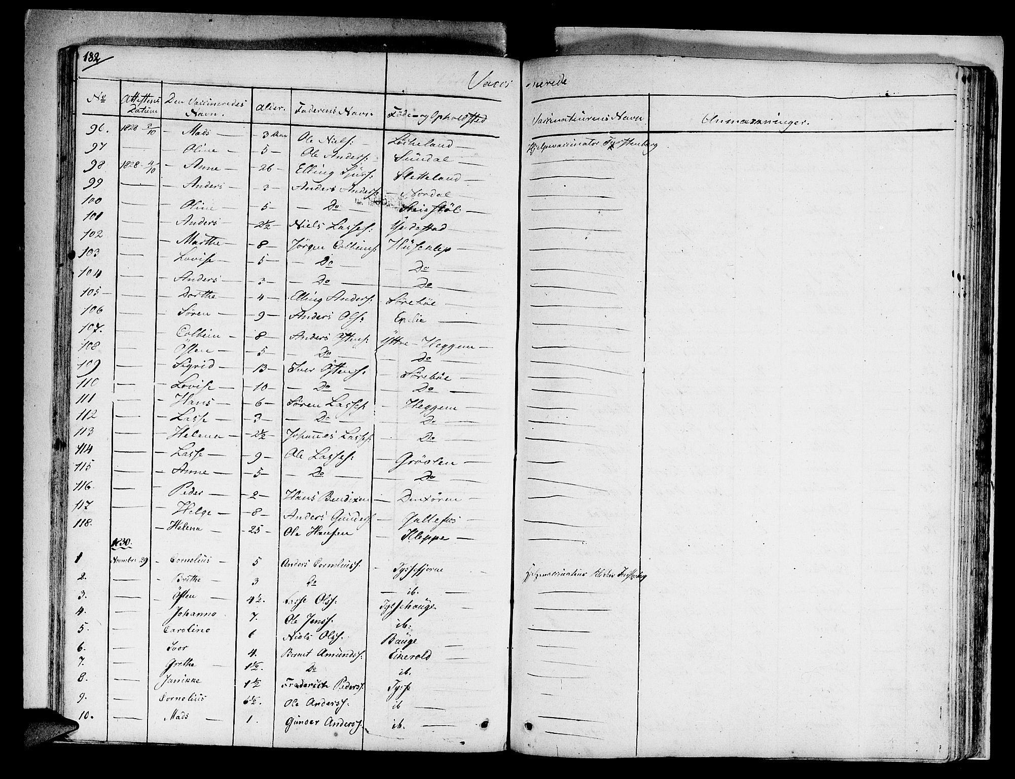 Fjaler sokneprestembete, AV/SAB-A-79801/H/Haa/Haaa/L0005: Parish register (official) no. A 5, 1821-1835, p. 182