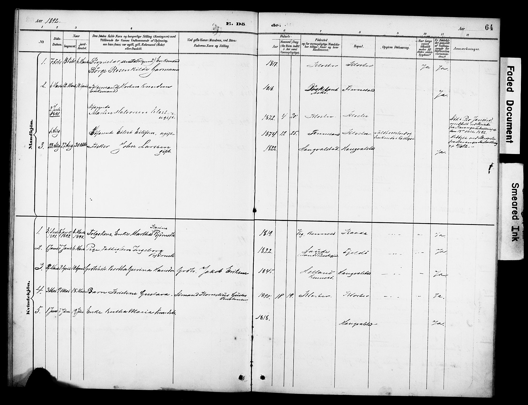 Rennesøy sokneprestkontor, SAST/A -101827/H/Ha/Haa/L0014: Parish register (official) no. A 14, 1890-1908, p. 64