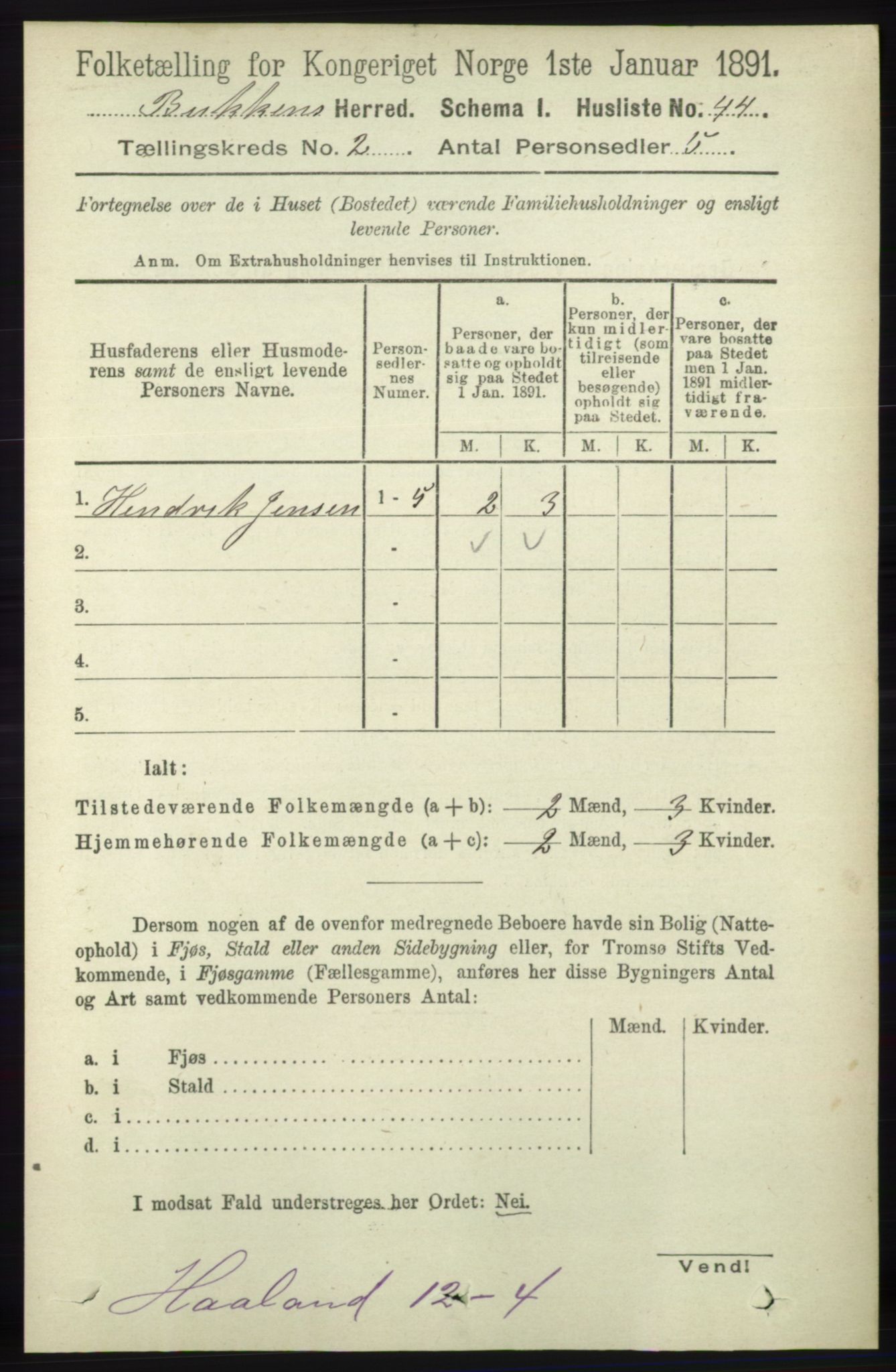 RA, 1891 census for 1145 Bokn, 1891, p. 340