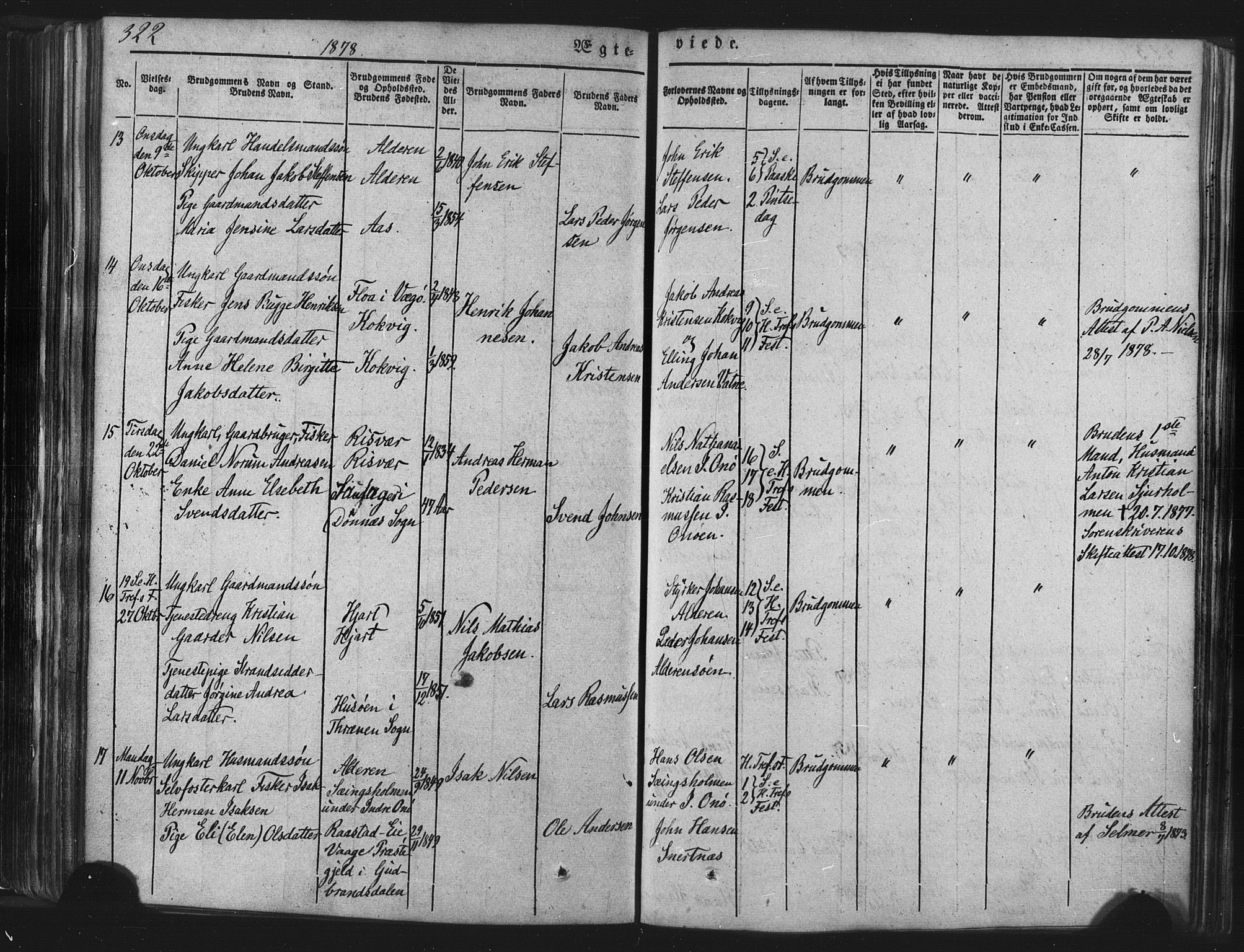 Ministerialprotokoller, klokkerbøker og fødselsregistre - Nordland, AV/SAT-A-1459/839/L0567: Parish register (official) no. 839A04, 1863-1879, p. 322