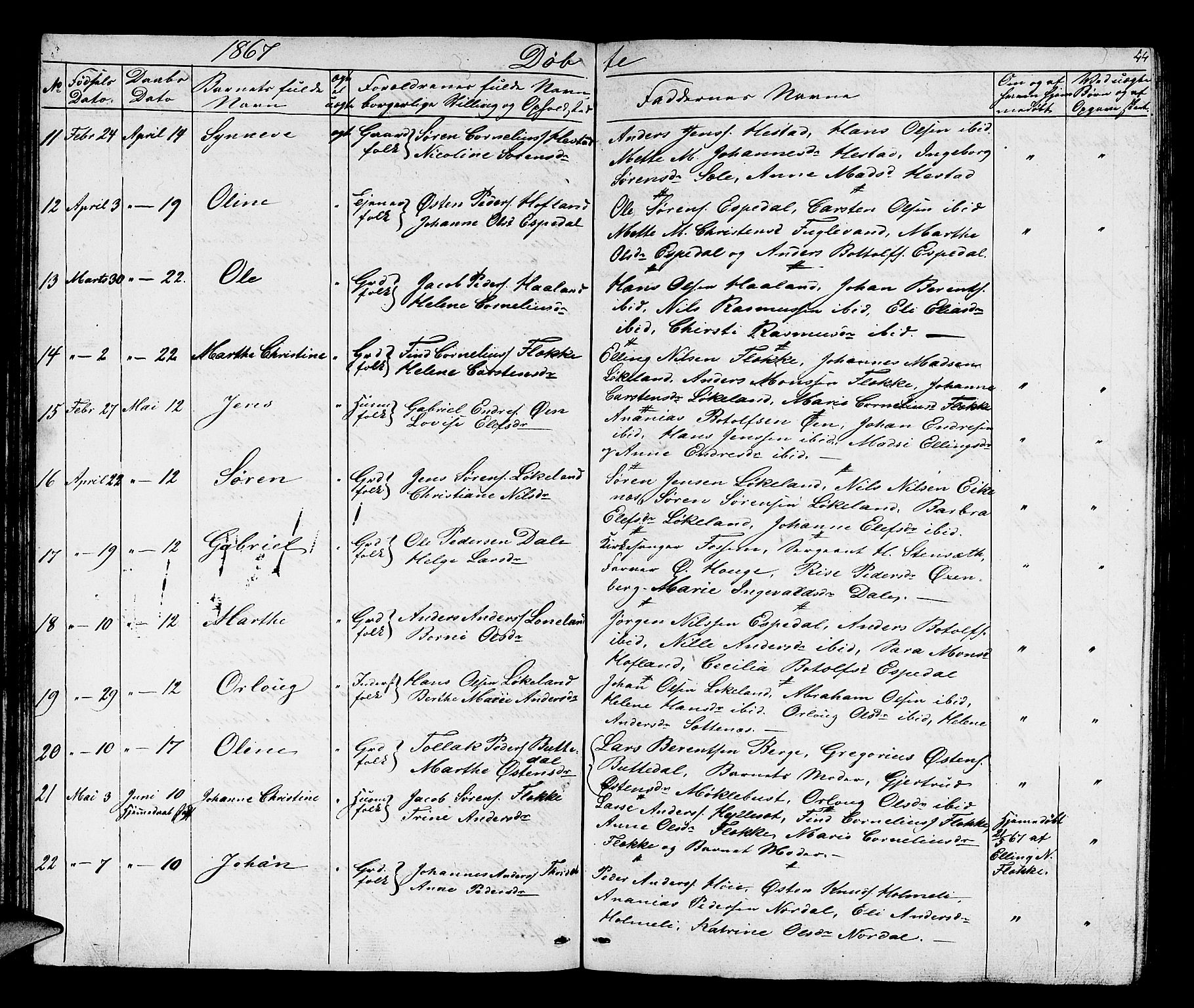 Fjaler sokneprestembete, SAB/A-79801/H/Hab/Habc/L0001: Parish register (copy) no. C 1, 1852-1878, p. 45