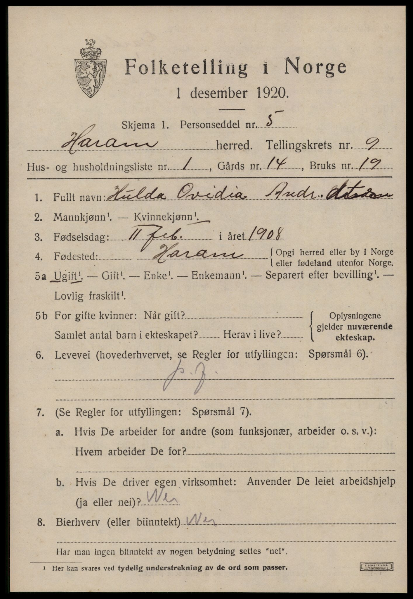 SAT, 1920 census for Haram, 1920, p. 5055