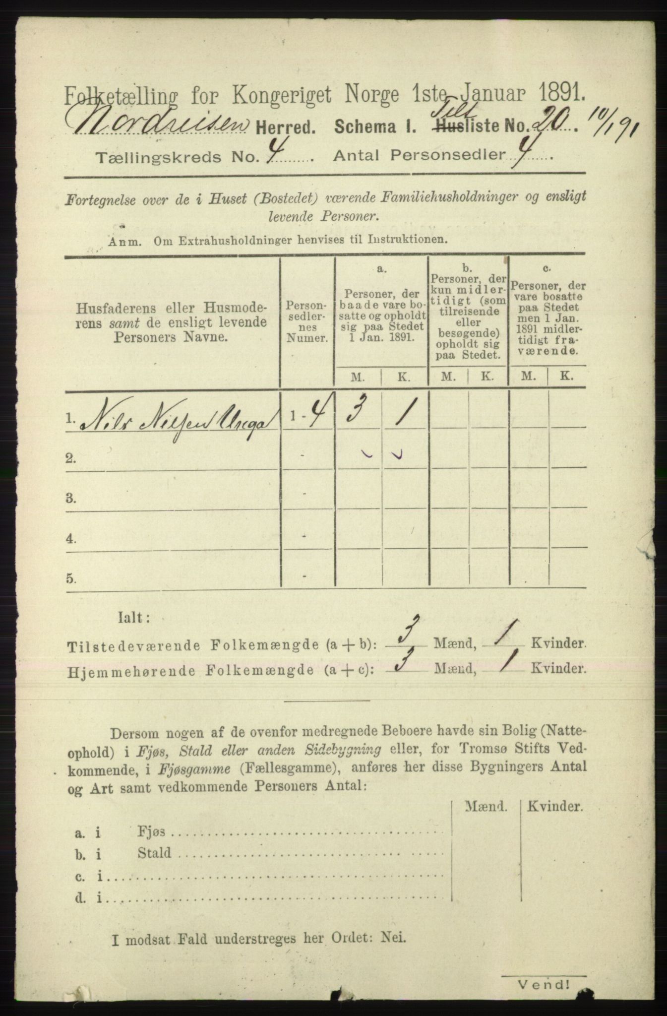 RA, 1891 census for 1942 Nordreisa, 1891, p. 1529