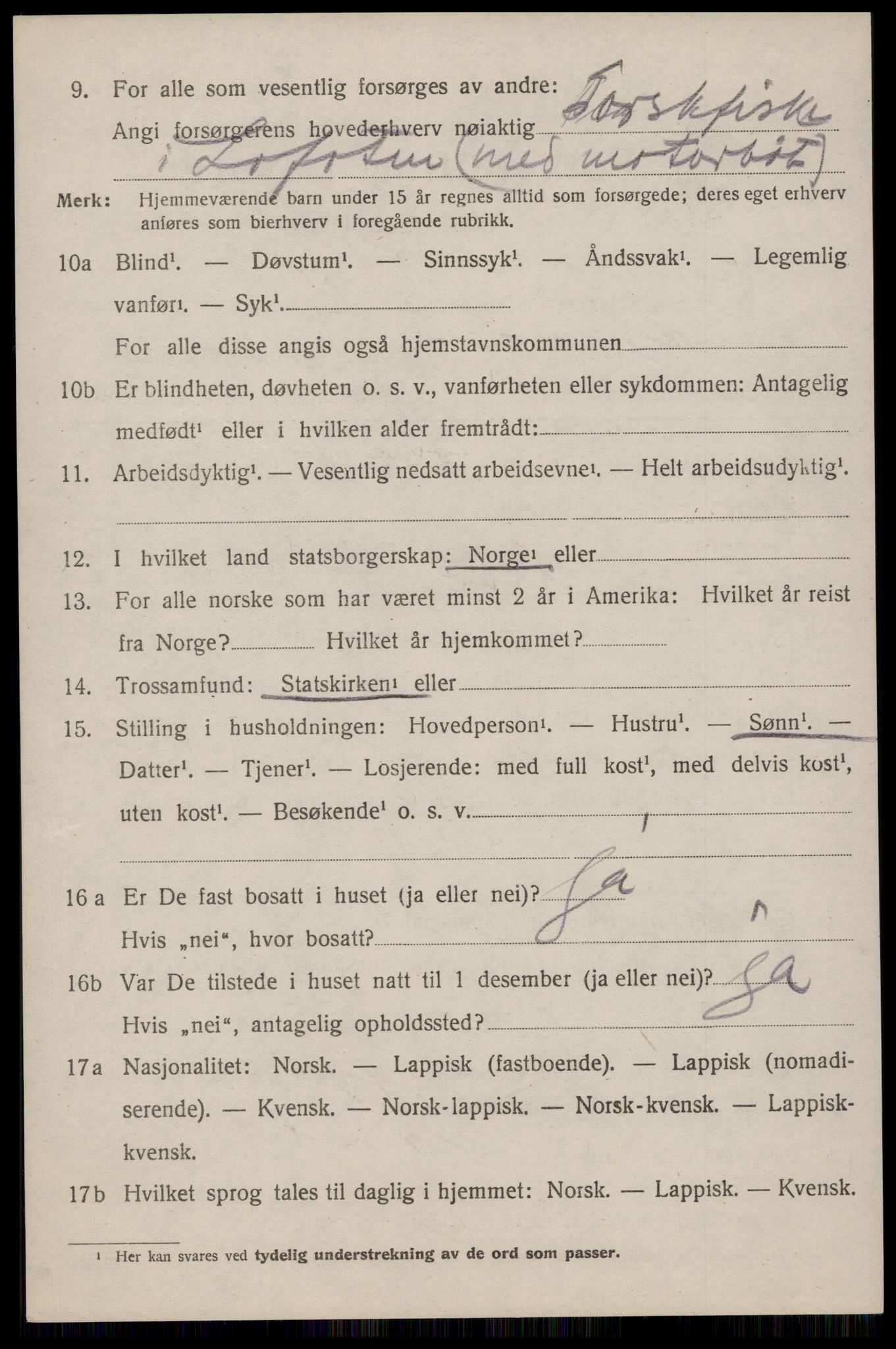 SAT, 1920 census for Flakstad, 1920, p. 2142