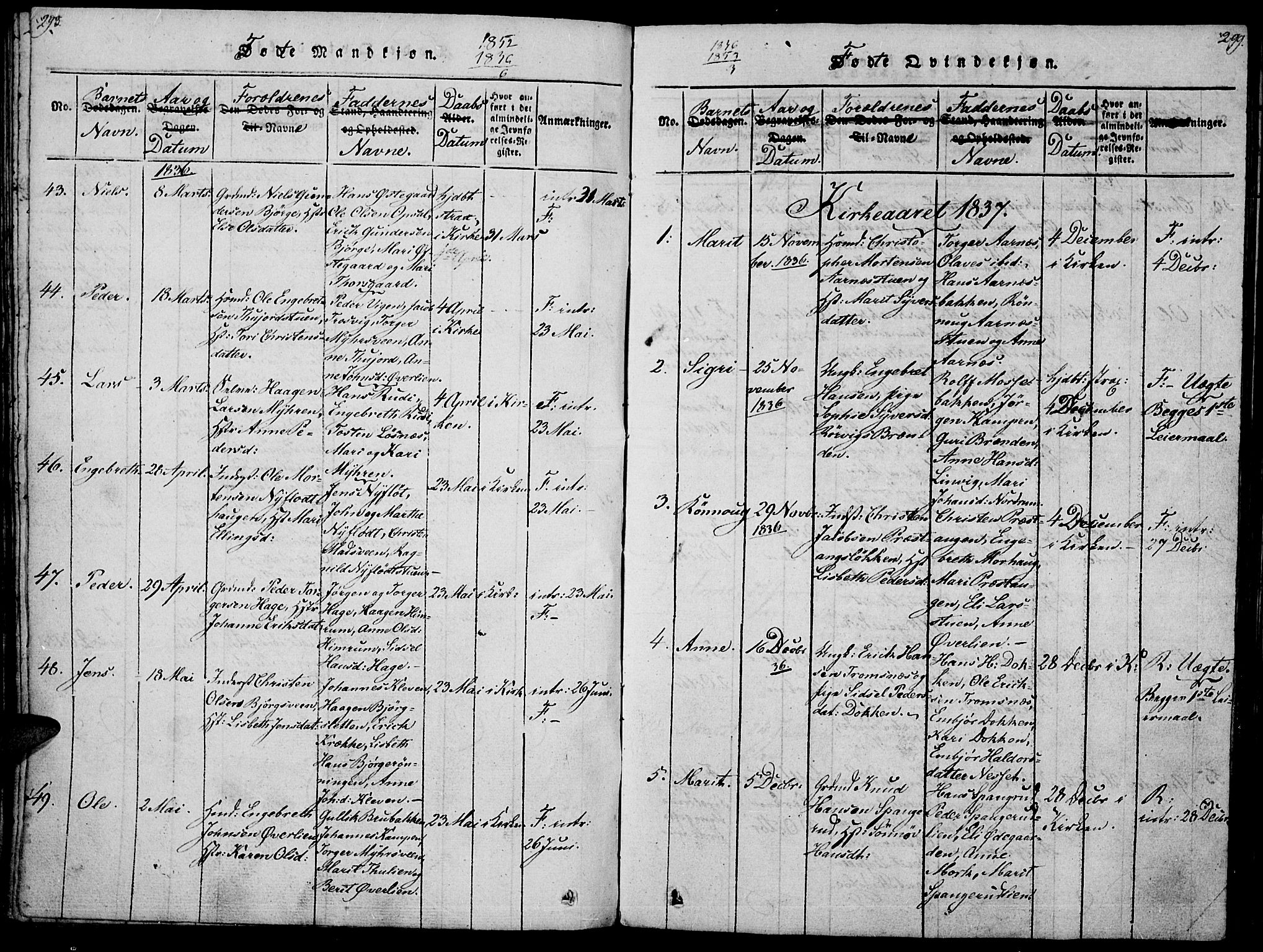 Ringebu prestekontor, SAH/PREST-082/H/Ha/Haa/L0004: Parish register (official) no. 4, 1821-1839, p. 298-299