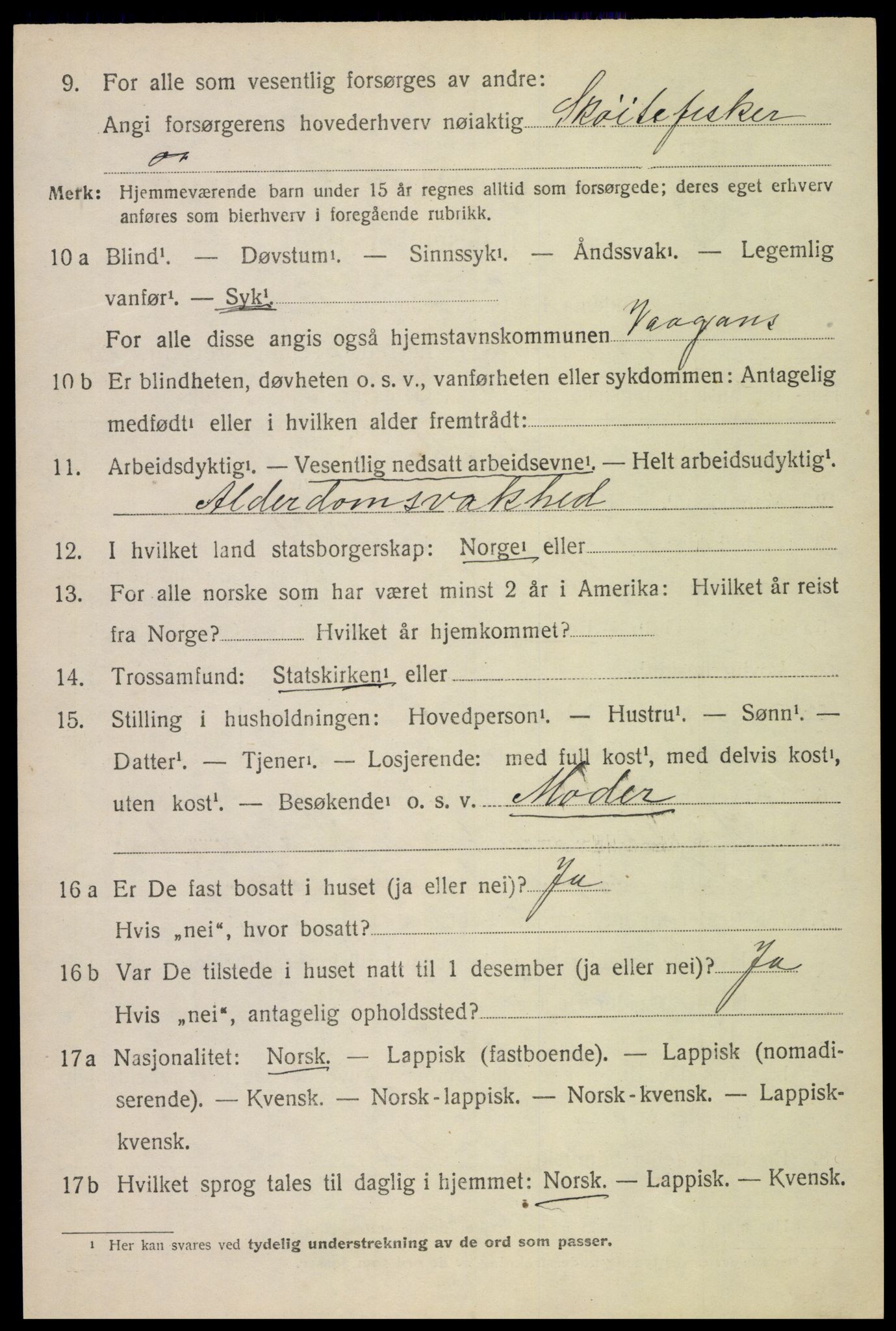 SAT, 1920 census for Vågan, 1920, p. 8988