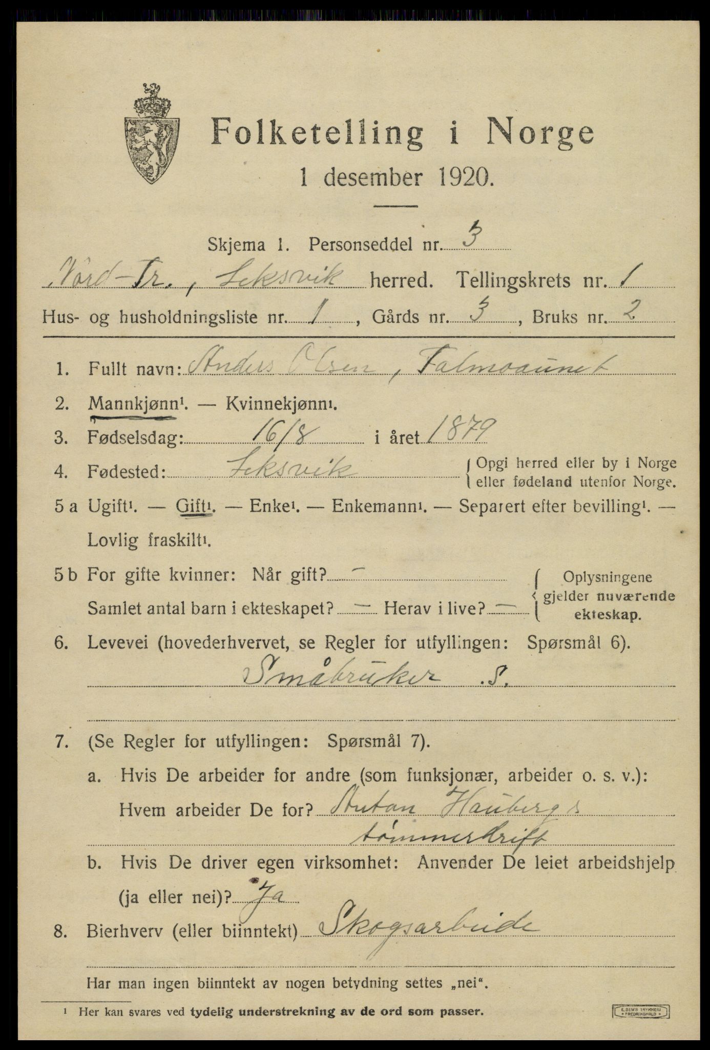 SAT, 1920 census for Leksvik, 1920, p. 1122