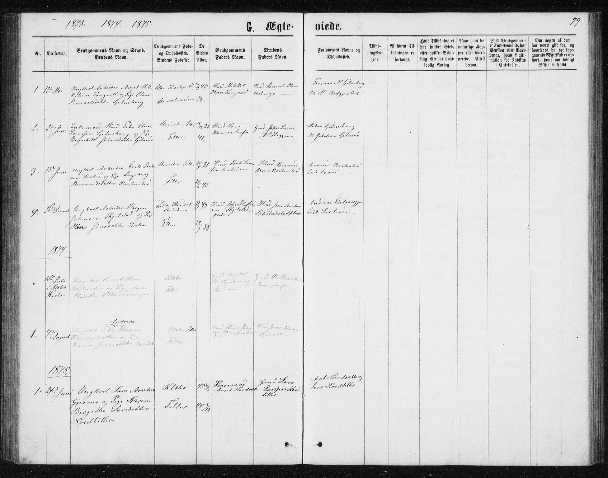 Ministerialprotokoller, klokkerbøker og fødselsregistre - Sør-Trøndelag, AV/SAT-A-1456/621/L0459: Parish register (copy) no. 621C02, 1866-1895, p. 99