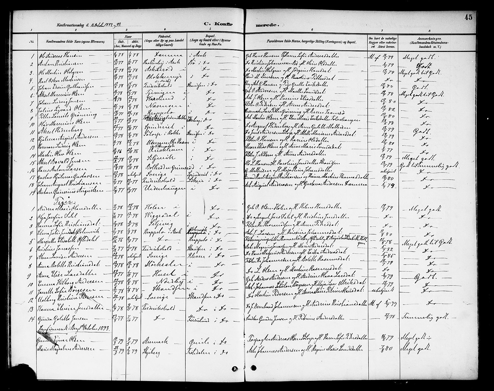 Berg prestekontor Kirkebøker, SAO/A-10902/F/Fb/L0002: Parish register (official) no. II 2, 1888-1902, p. 45