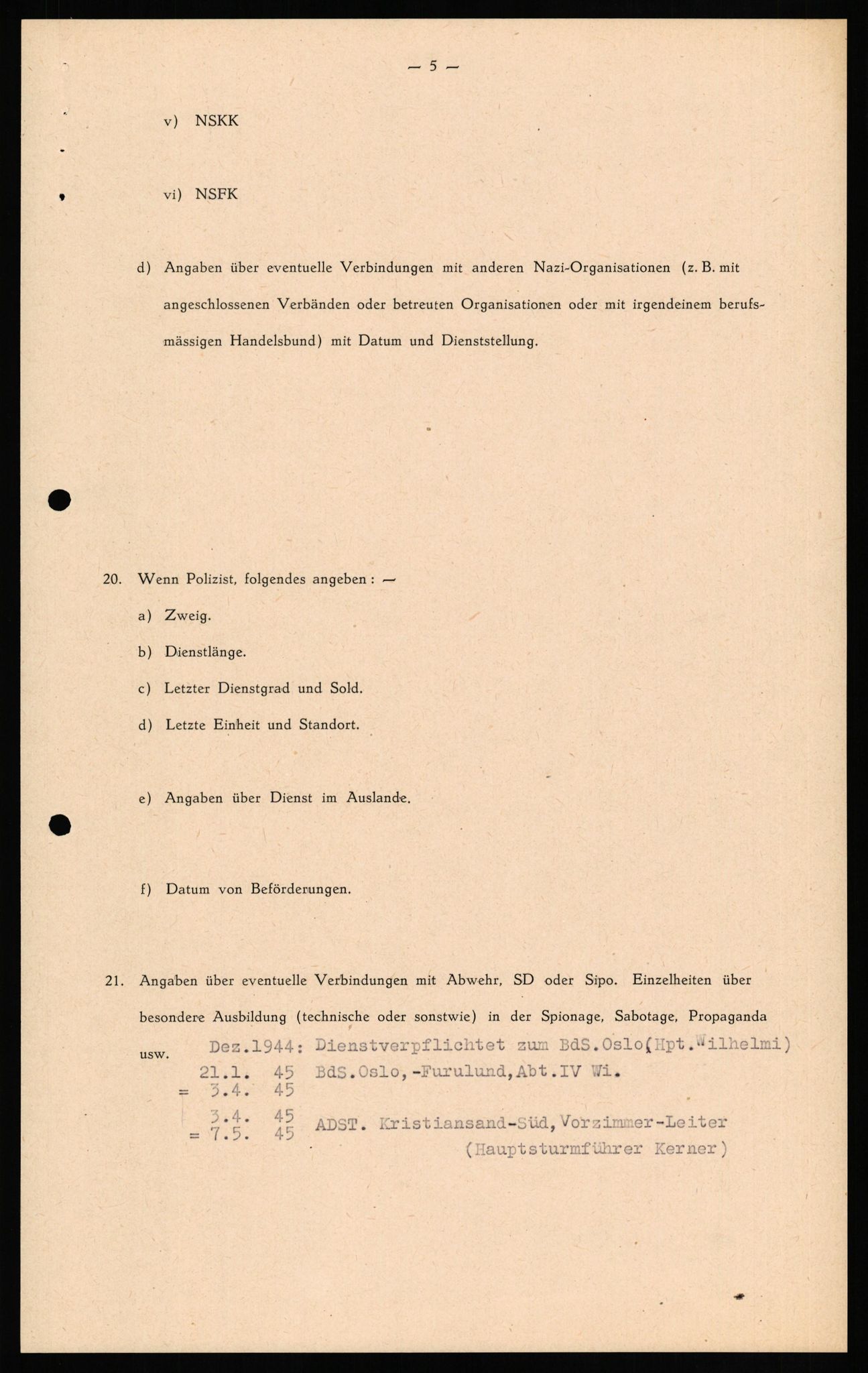 Forsvaret, Forsvarets overkommando II, RA/RAFA-3915/D/Db/L0023: CI Questionaires. Tyske okkupasjonsstyrker i Norge. Tyskere., 1945-1946, p. 344