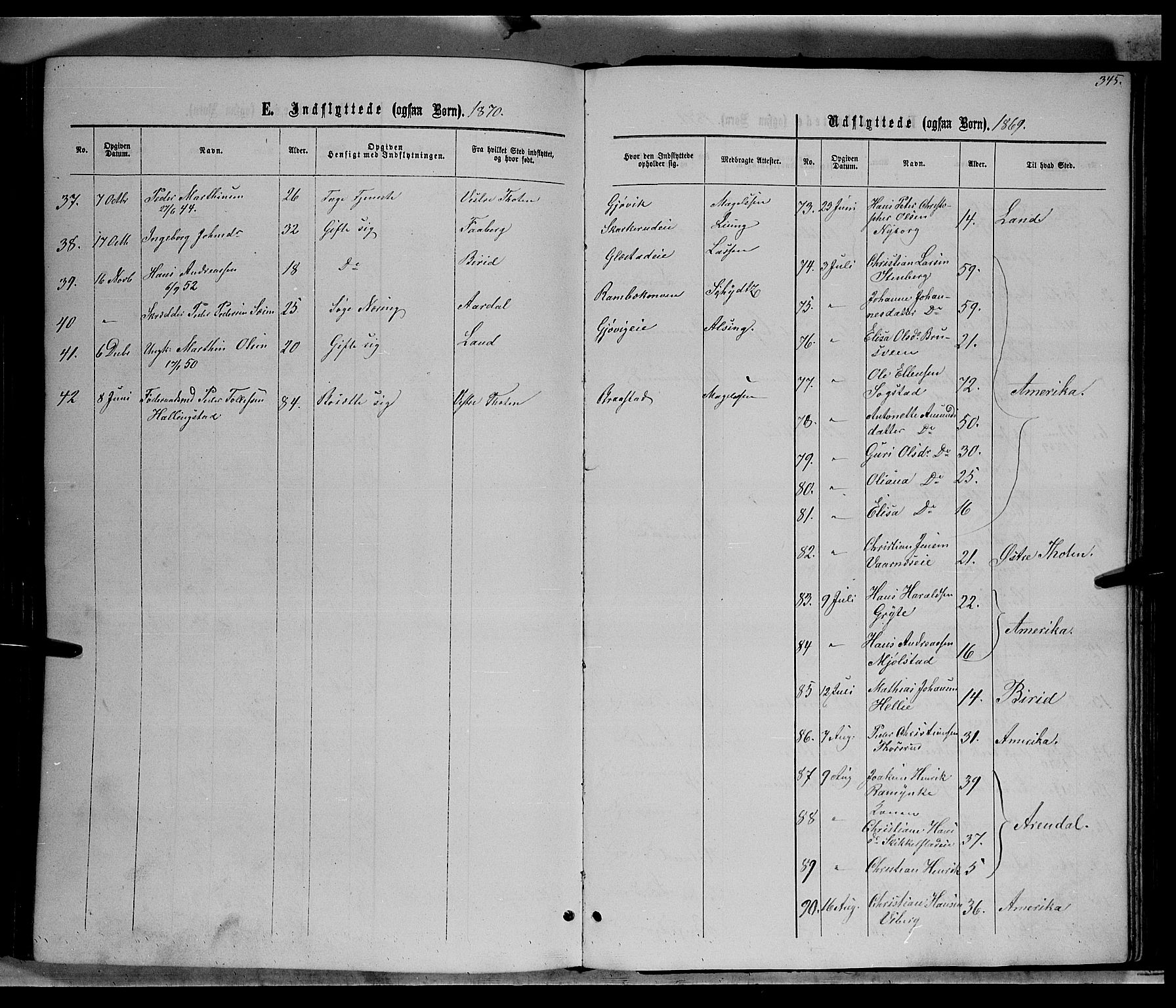 Vardal prestekontor, SAH/PREST-100/H/Ha/Hab/L0006: Parish register (copy) no. 6, 1869-1881, p. 345