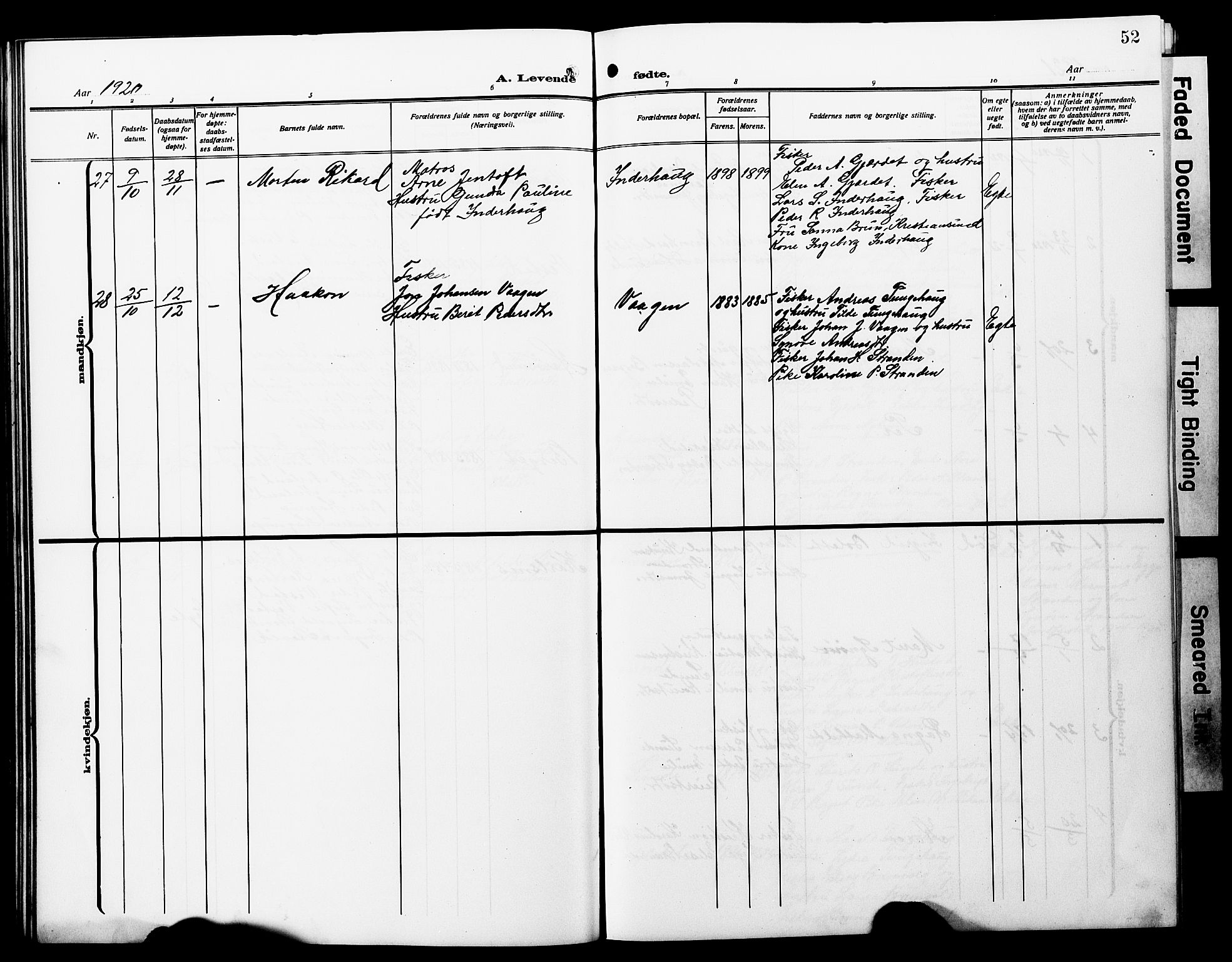 Ministerialprotokoller, klokkerbøker og fødselsregistre - Møre og Romsdal, SAT/A-1454/566/L0774: Parish register (copy) no. 566C03, 1910-1929, p. 52