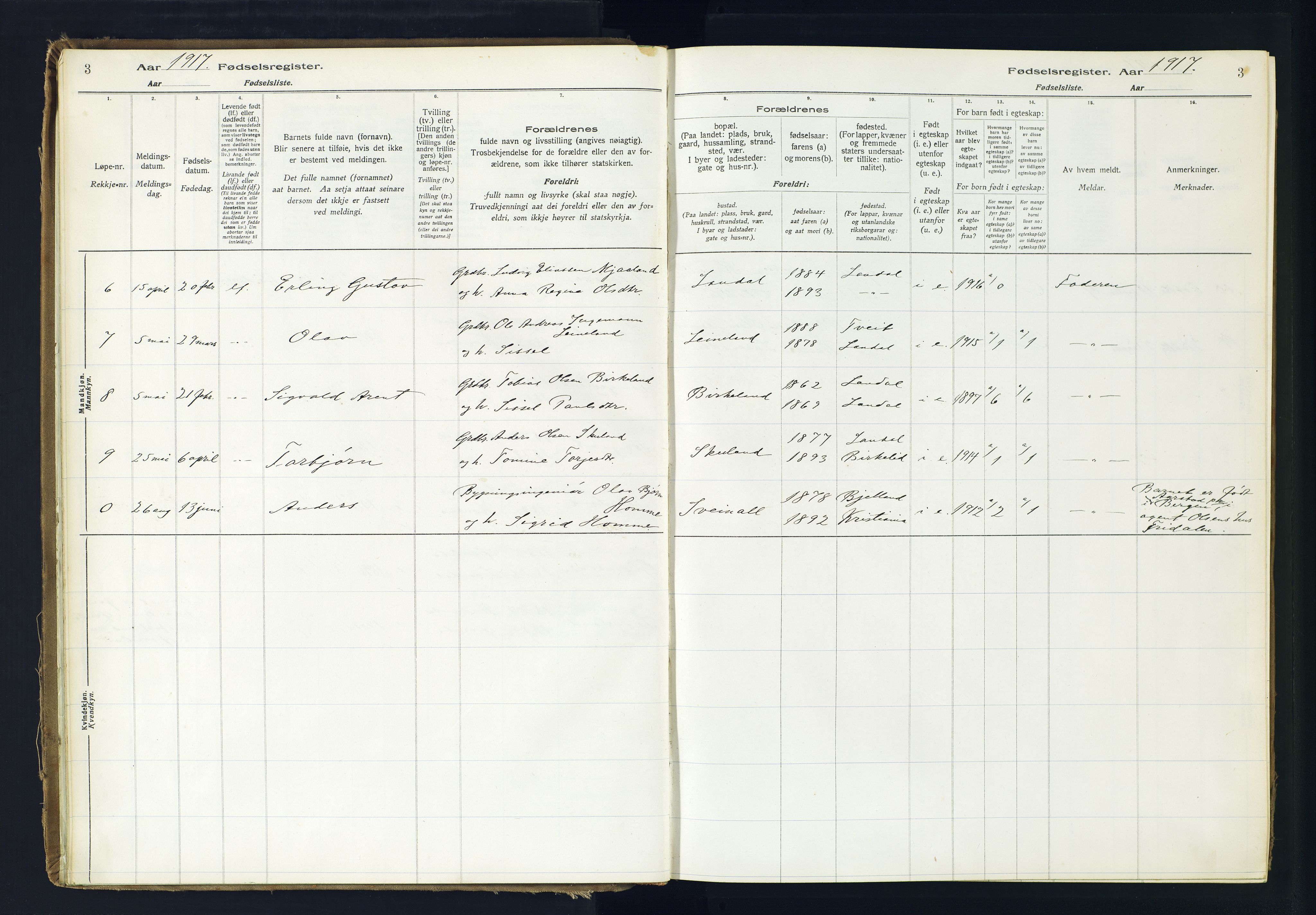 Holum sokneprestkontor, AV/SAK-1111-0022/J/Ja/L0001: Birth register no. II.6.10, 1916-1982, p. 3