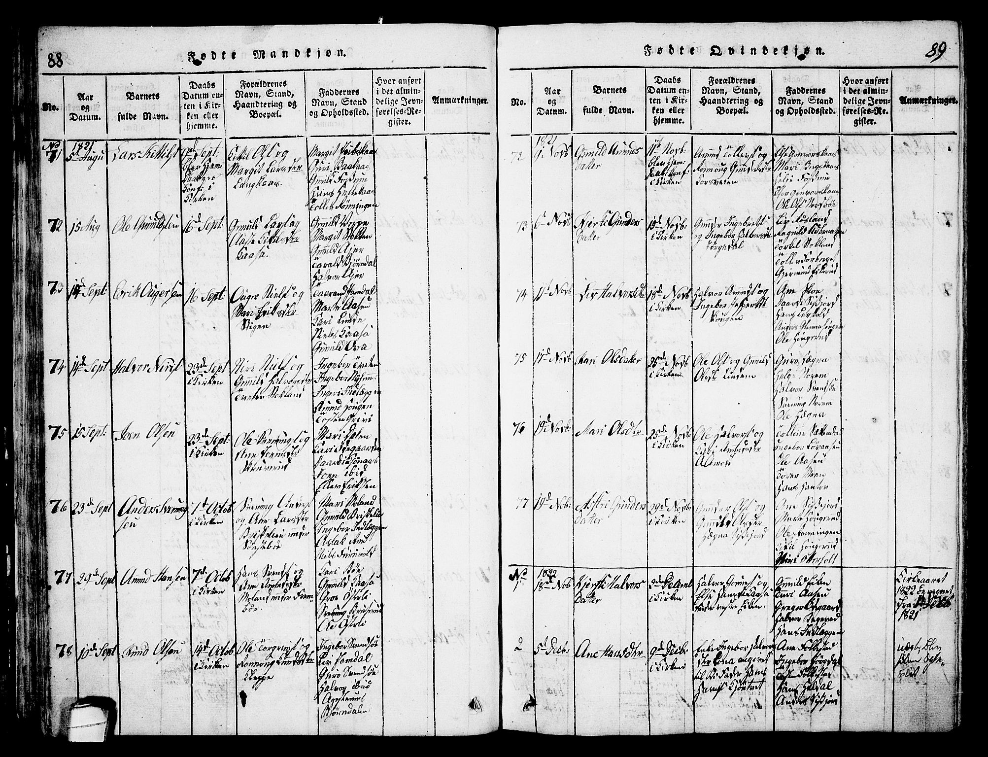 Bø kirkebøker, SAKO/A-257/G/Ga/L0001: Parish register (copy) no. 1, 1815-1831, p. 88-89