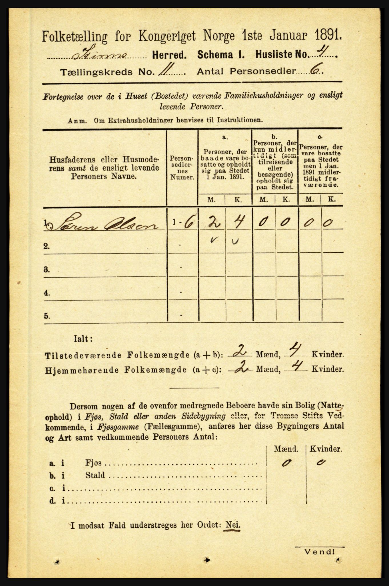 RA, 1891 census for 1437 Kinn, 1891, p. 3991