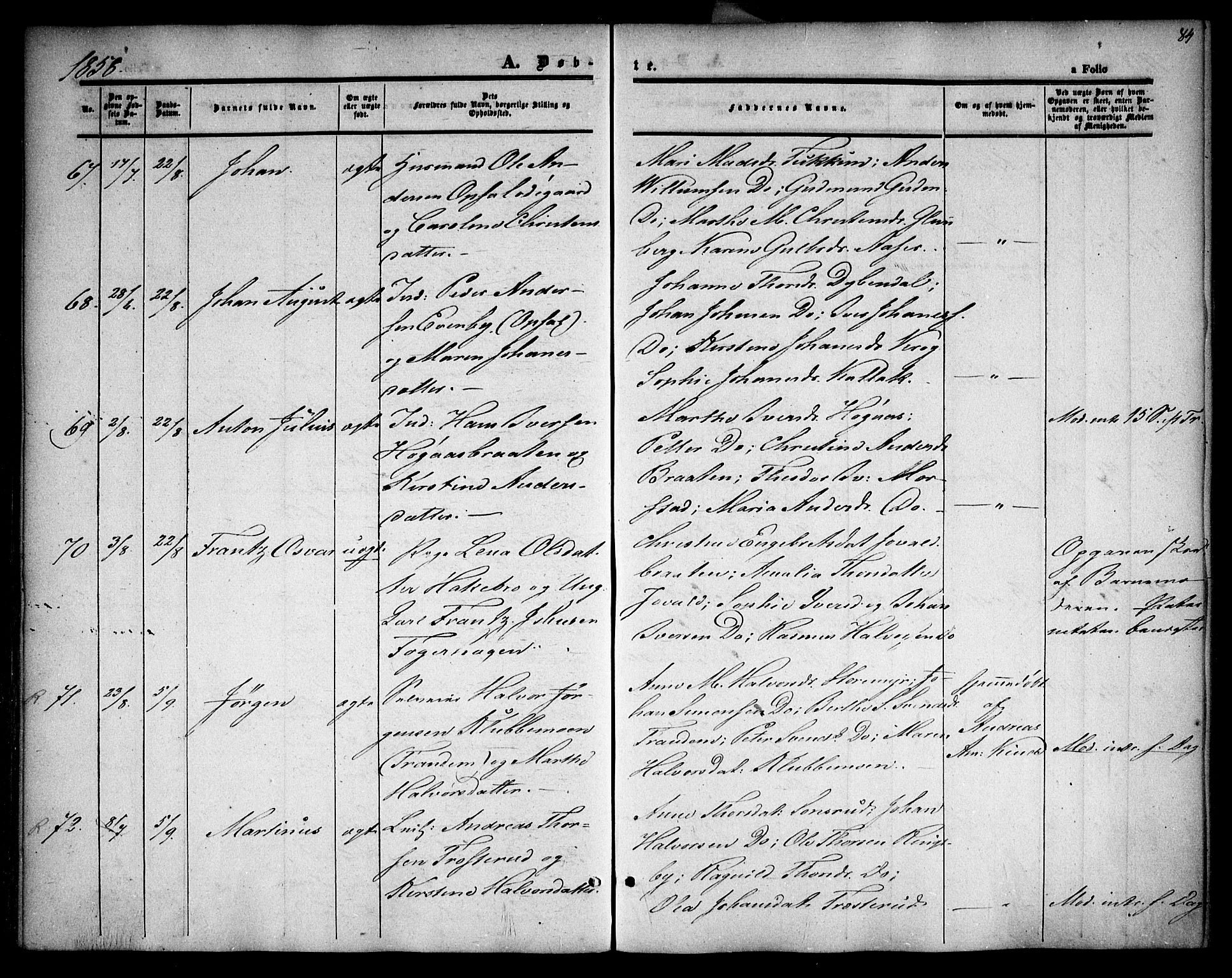 Rødenes prestekontor Kirkebøker, AV/SAO-A-2005/F/Fa/L0006: Parish register (official) no. I 6, 1850-1859, p. 84