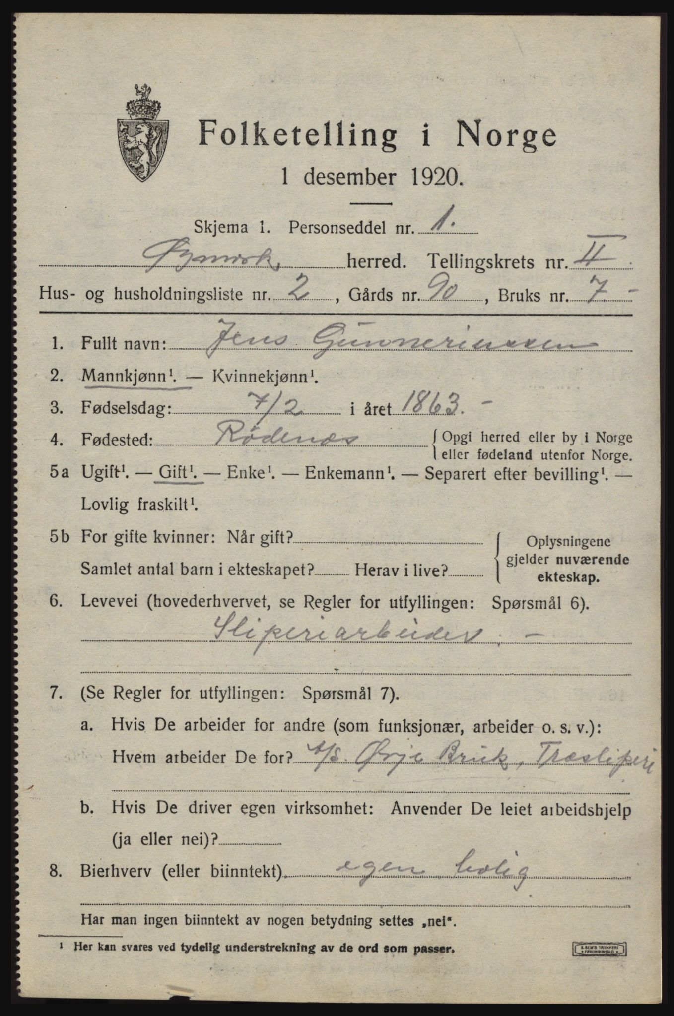 SAO, 1920 census for Øymark, 1920, p. 1189