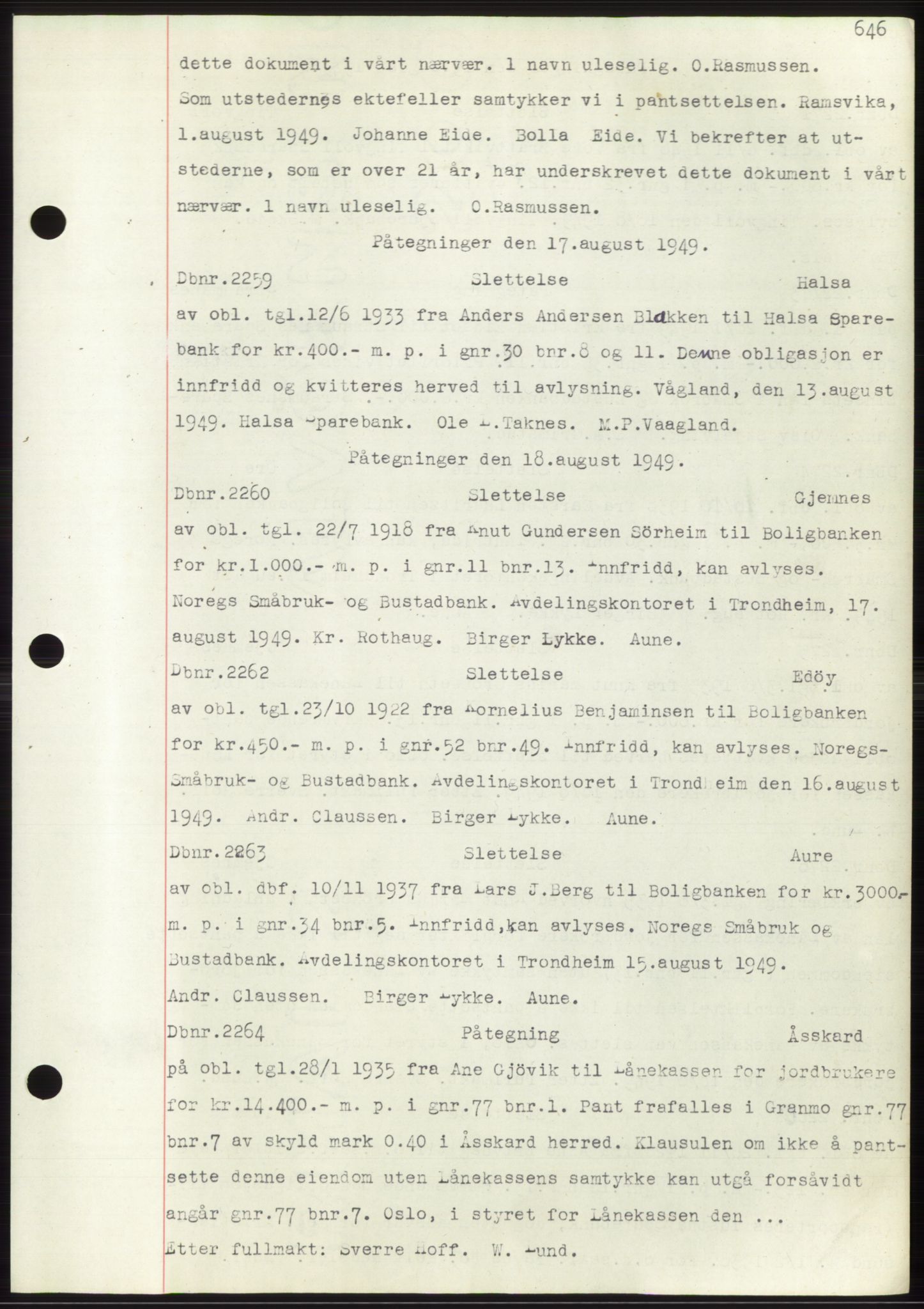 Nordmøre sorenskriveri, SAT/A-4132/1/2/2Ca: Mortgage book no. C82b, 1946-1951, Diary no: : 2259/1949