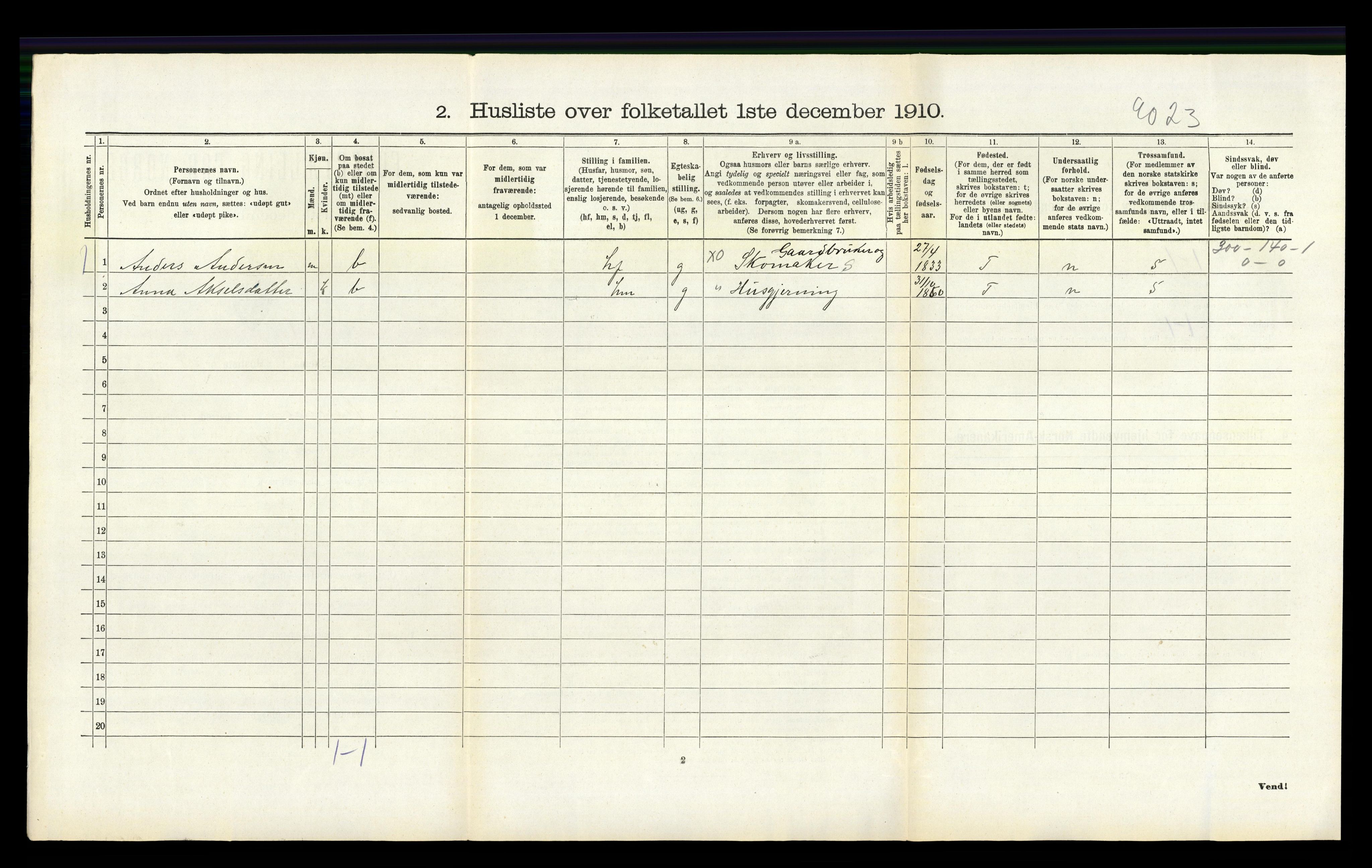 RA, 1910 census for Hamre, 1910, p. 273