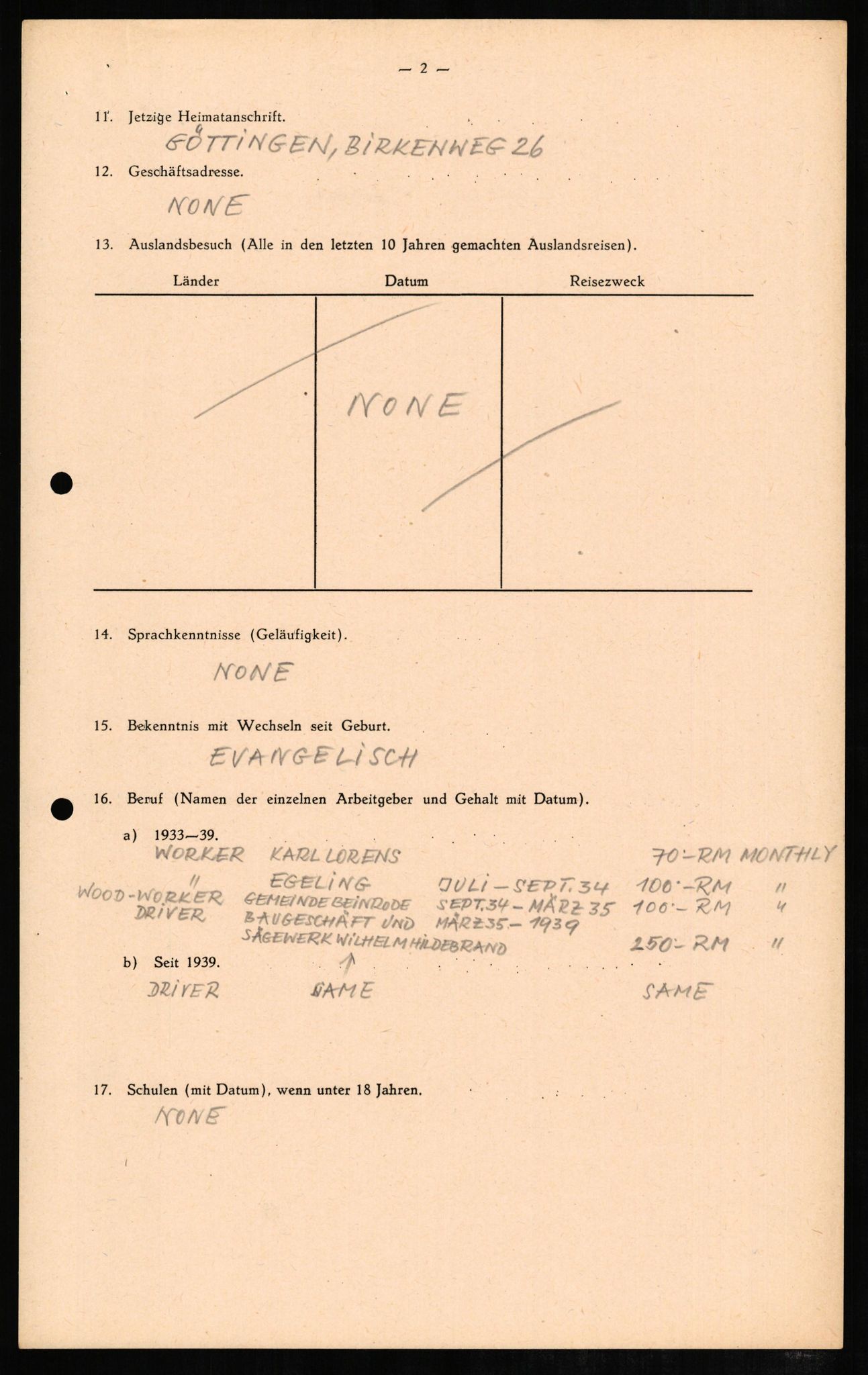 Forsvaret, Forsvarets overkommando II, RA/RAFA-3915/D/Db/L0008: CI Questionaires. Tyske okkupasjonsstyrker i Norge. Tyskere., 1945-1946, p. 68