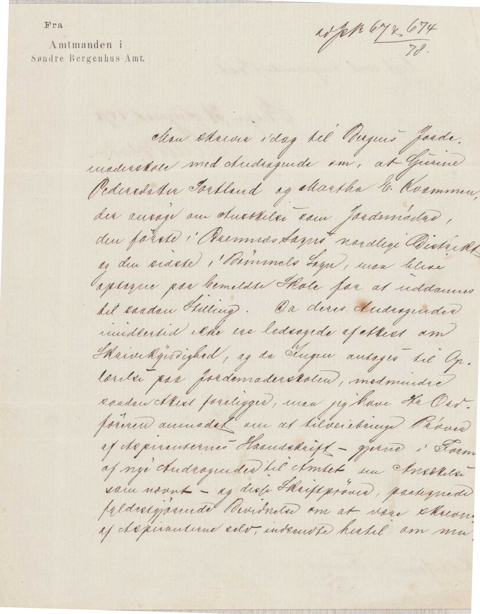 Finnaas kommune. Formannskapet, IKAH/1218a-021/D/Da/L0001/0002: Korrespondanse / saker / Kronologisk ordna korrespodanse, 1876-1879, p. 55