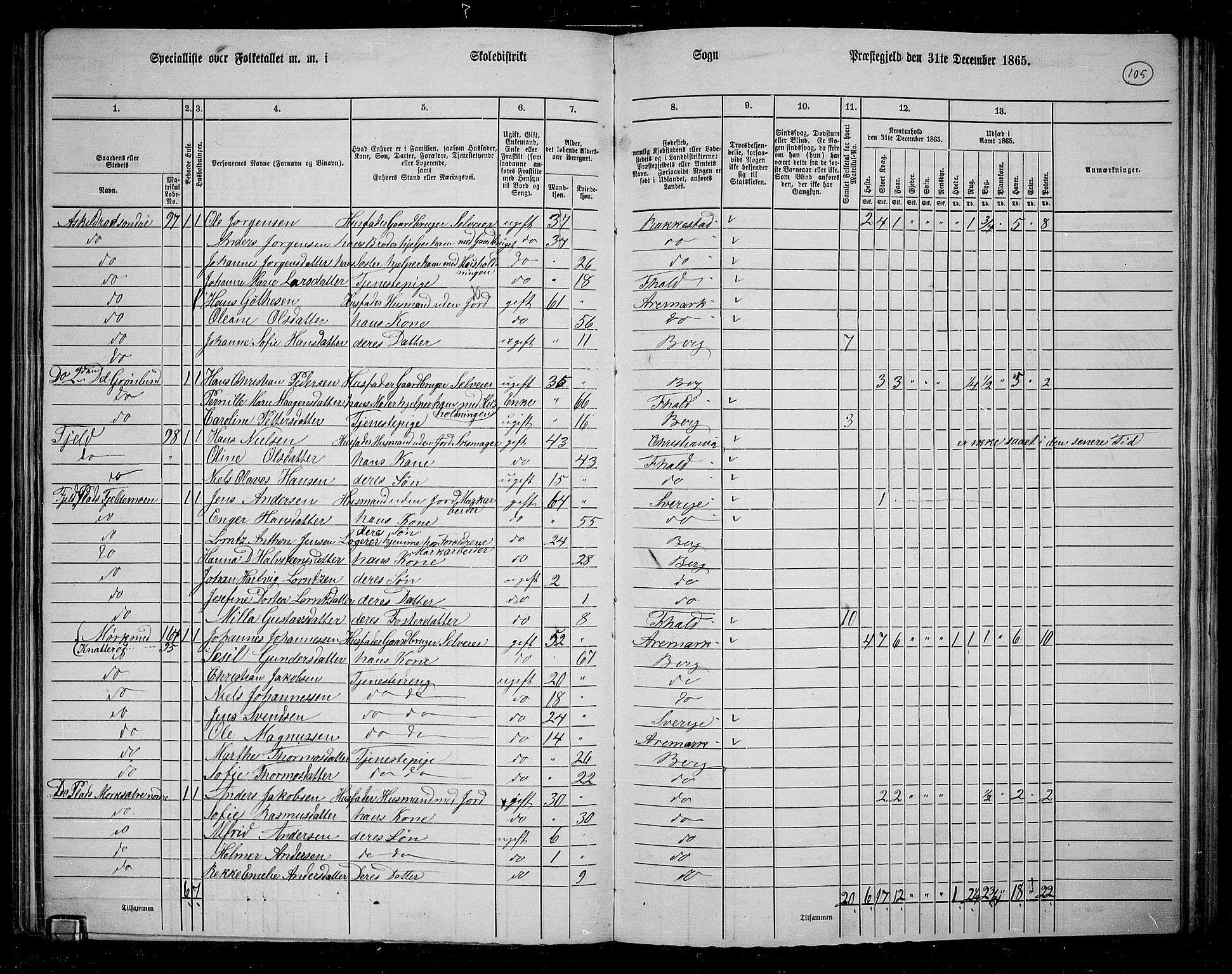 RA, 1865 census for Berg, 1865, p. 94