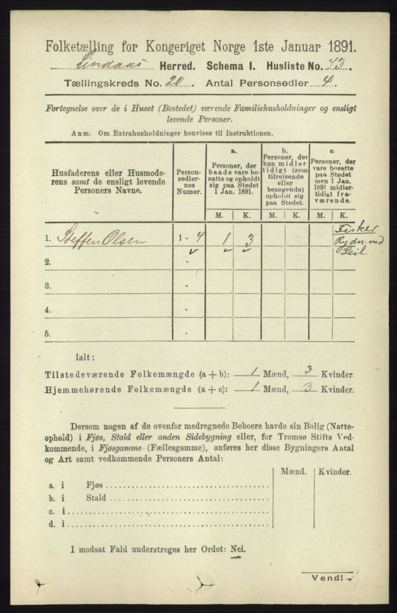 RA, 1891 census for 1263 Lindås, 1891, p. 7347