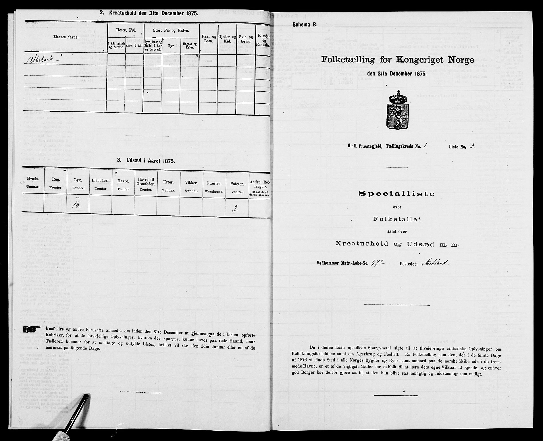 SAK, 1875 census for 0929P Åmli, 1875, p. 45