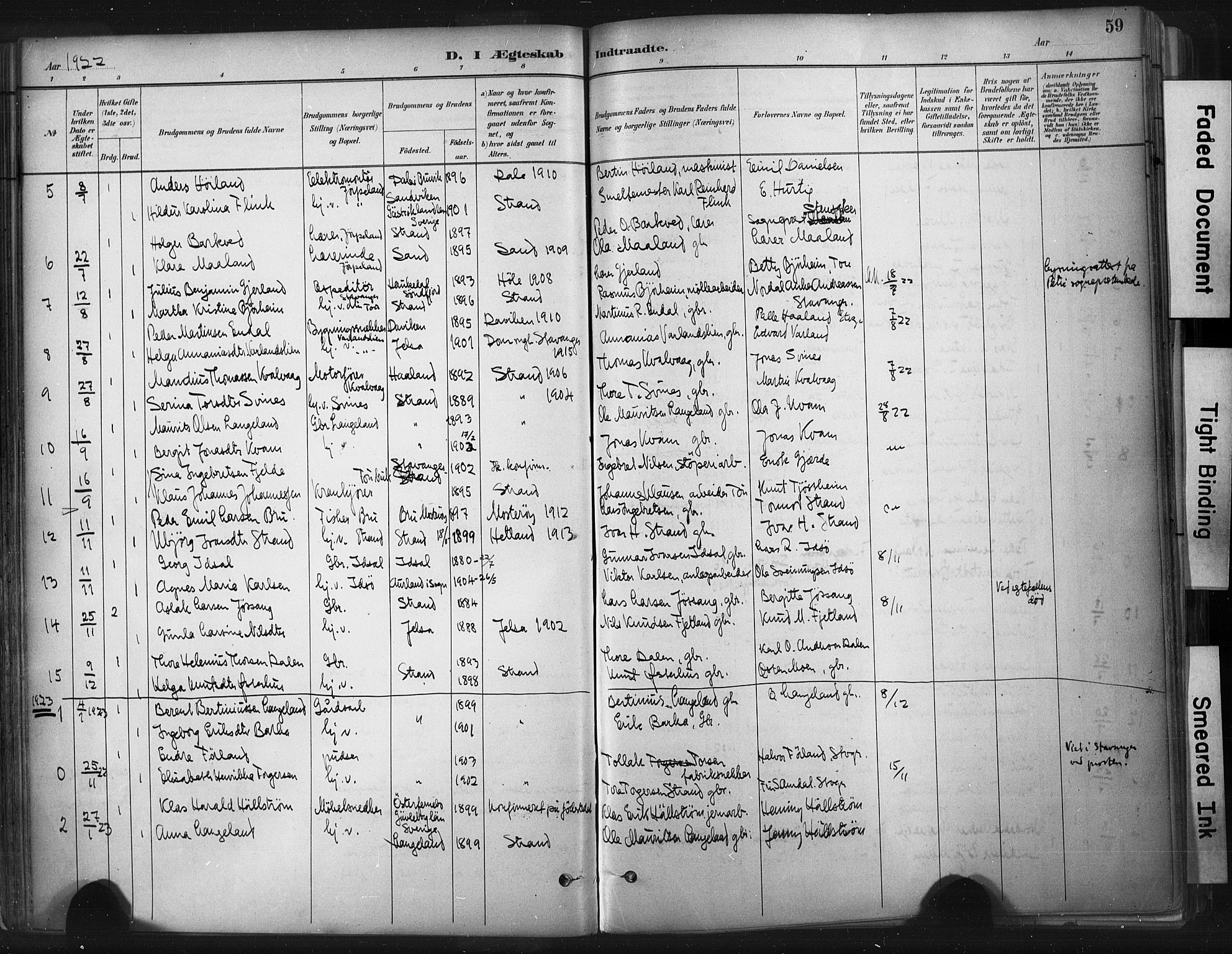 Strand sokneprestkontor, SAST/A-101828/H/Ha/Haa/L0010: Parish register (official) no. A 10, 1882-1929, p. 59