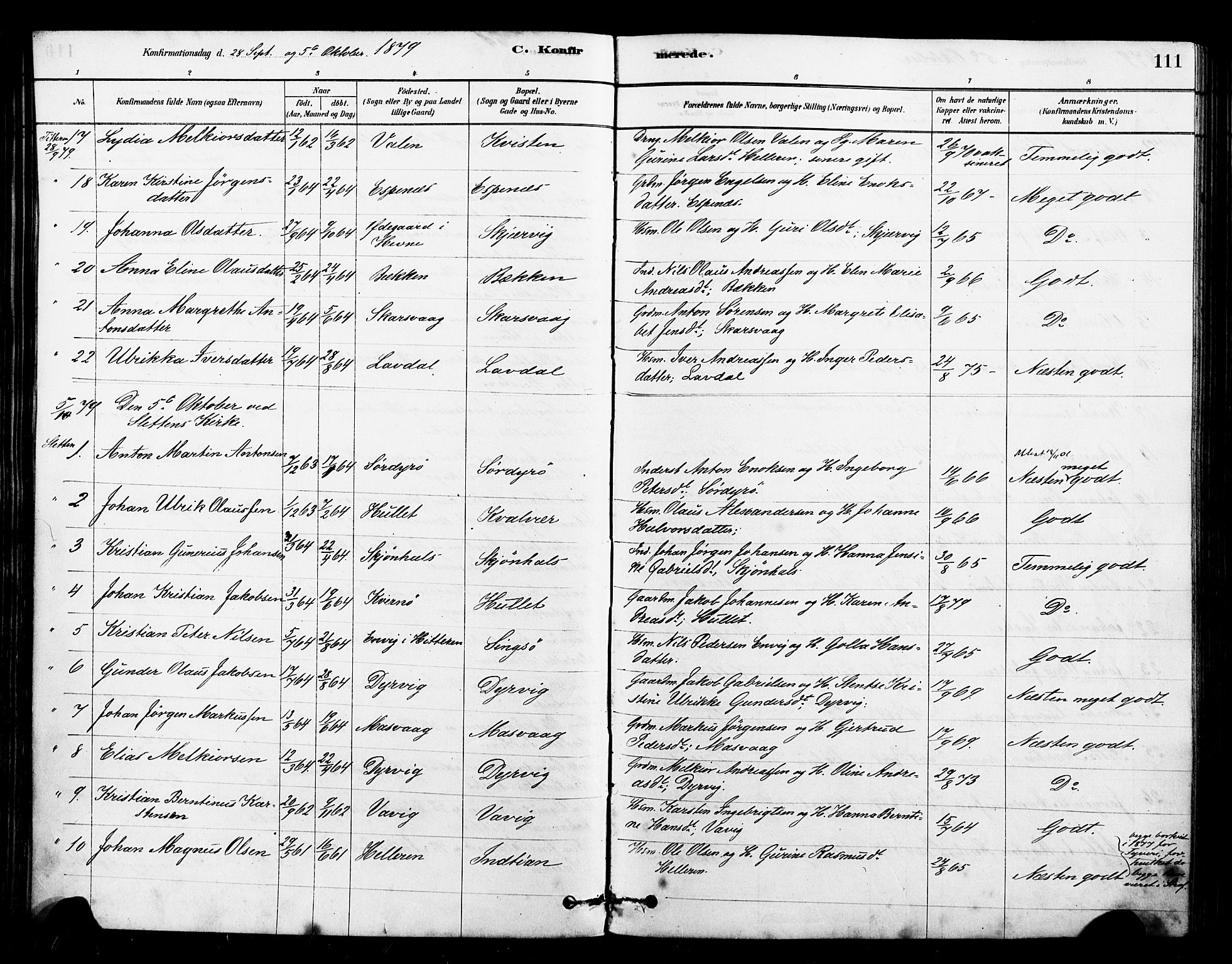 Ministerialprotokoller, klokkerbøker og fødselsregistre - Sør-Trøndelag, SAT/A-1456/640/L0578: Parish register (official) no. 640A03, 1879-1889, p. 111