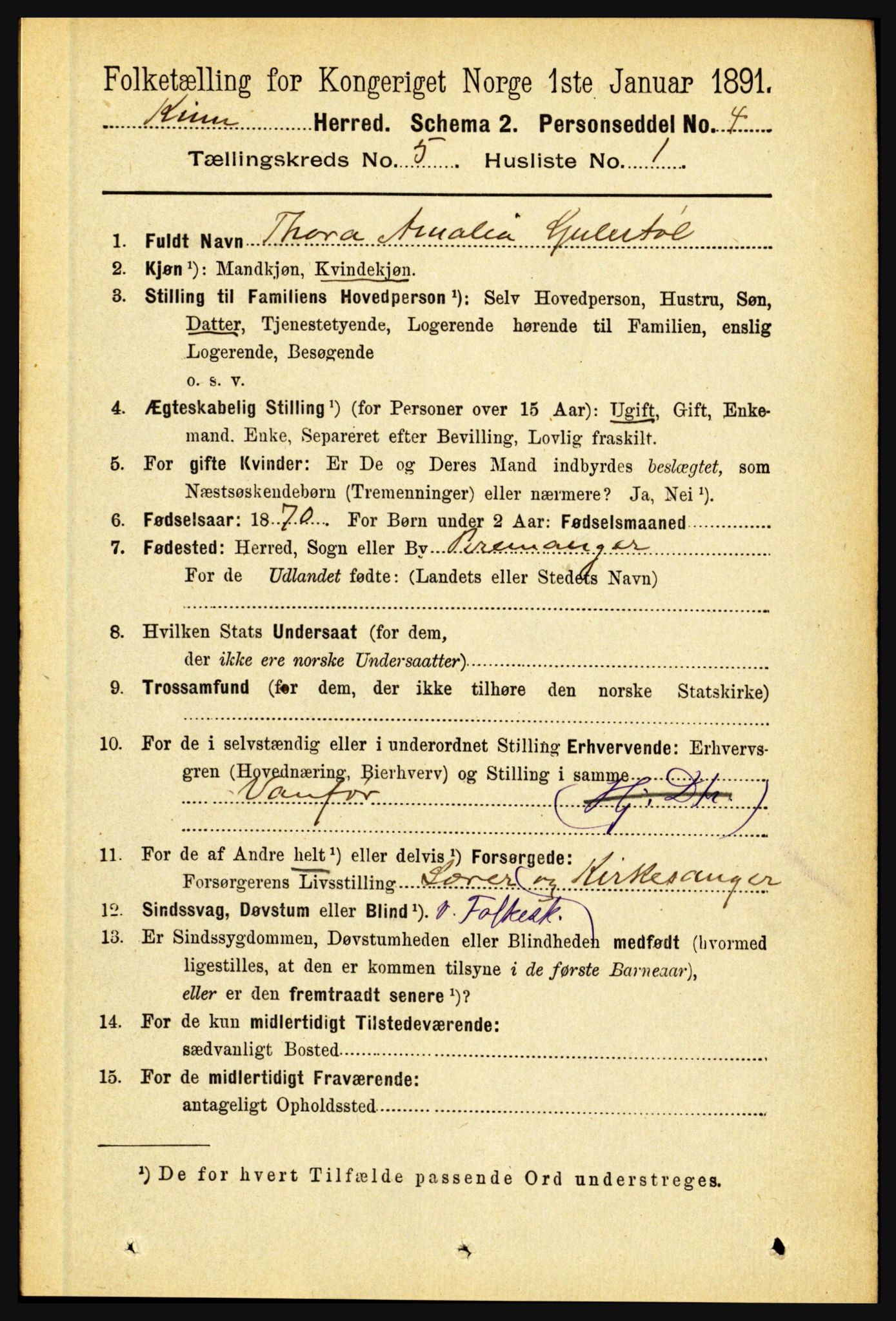 RA, 1891 census for 1437 Kinn, 1891, p. 1816